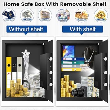 Mejasg 43.4L Home Safe Box with Code, A4 Fireproof Bag and Backlit Keypad