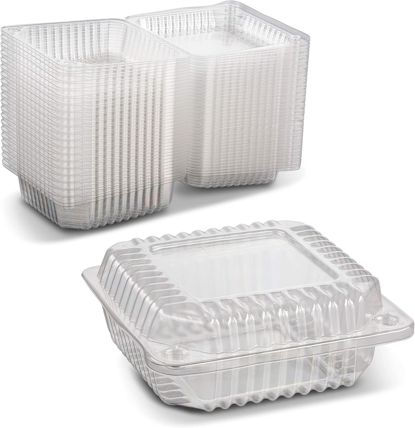 Clear Plastic Square Hinged Food Container, 5" Length x 5