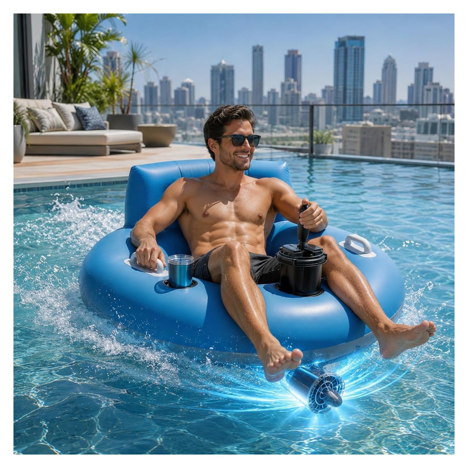 Inflatable floating ring, PVC material, suitable for sunbathing. Round