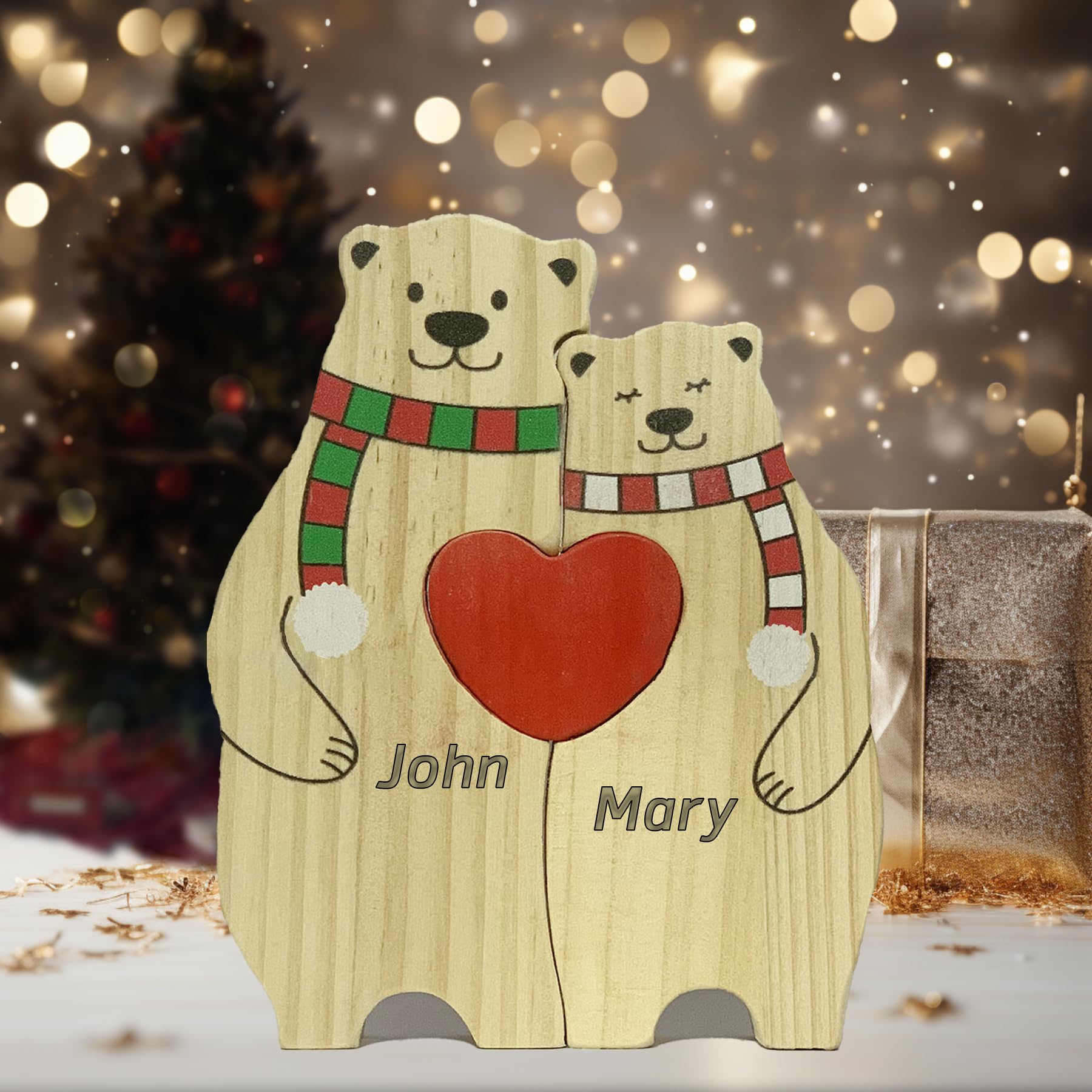 Custom Wooden Bear Puzzle - Personalised Engraved Family Name Gift for 2-8 Last Names | Mother's Day, Father's Day, Christmas & Housewarming Present (Style10)
