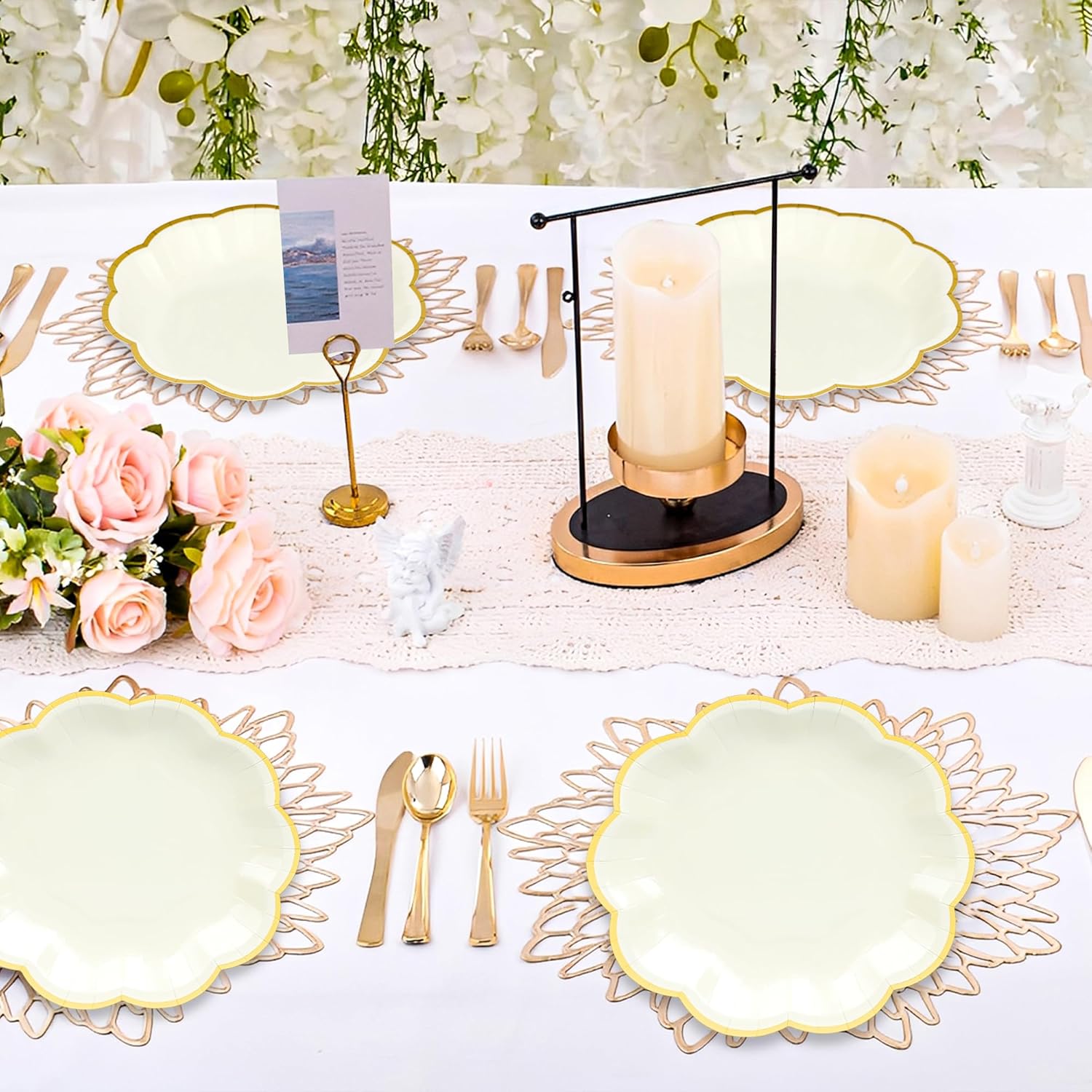 Beige Party Plates Cream Dessert Paper Plates 7inch Gold Foil Scalloped Edge Disposable Cake Plates for Tea Party Birthday Bridal Baby Shower Wedding Party Supplies (48, Beige) - Image 6