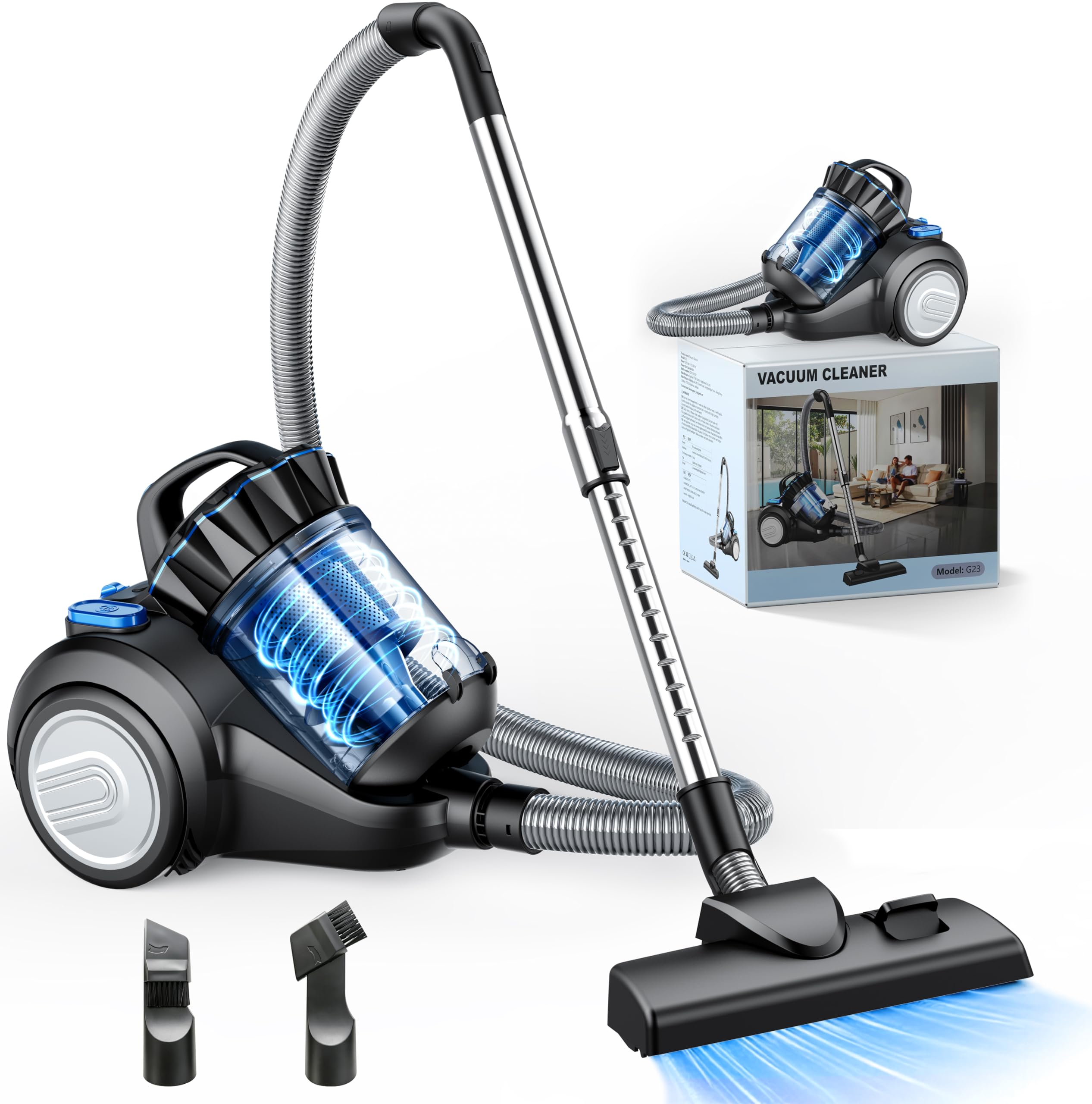 Vbrisi Staubsauger Beutellos 800 W, 60 dB Leise, Zyklon-Technologie, 2,2 L Staubbehälter, 6 m Kabel – für Hartböden, Teppiche, Tierhaare