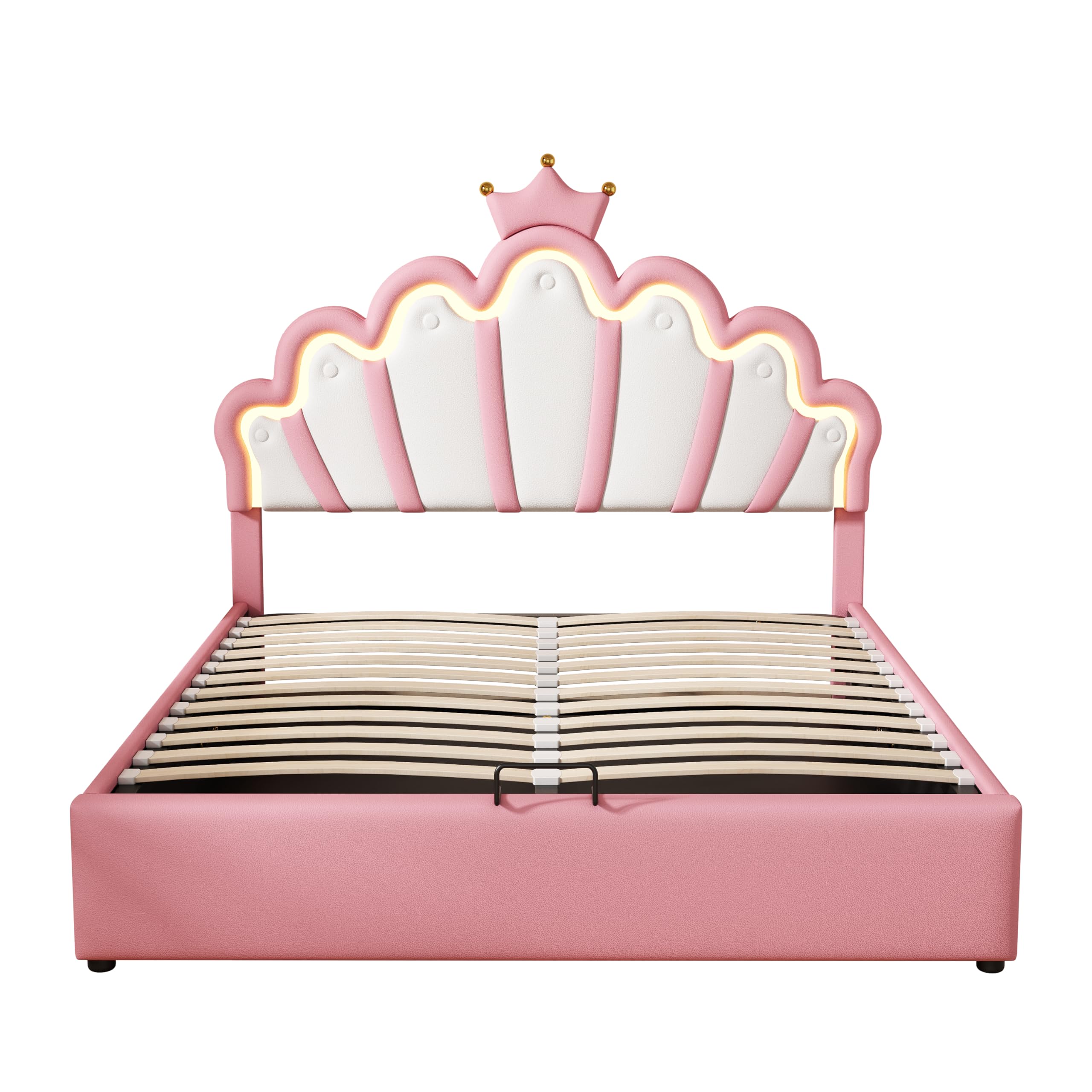 Canapé Abatible 140x200 cmde Cuero Sintetico con Estructura de Cama con Sistema Hidraulico de Almacenamiento Cabecero Acolchado de Nube Elegante para Dormitorio Matrimonial Rosa