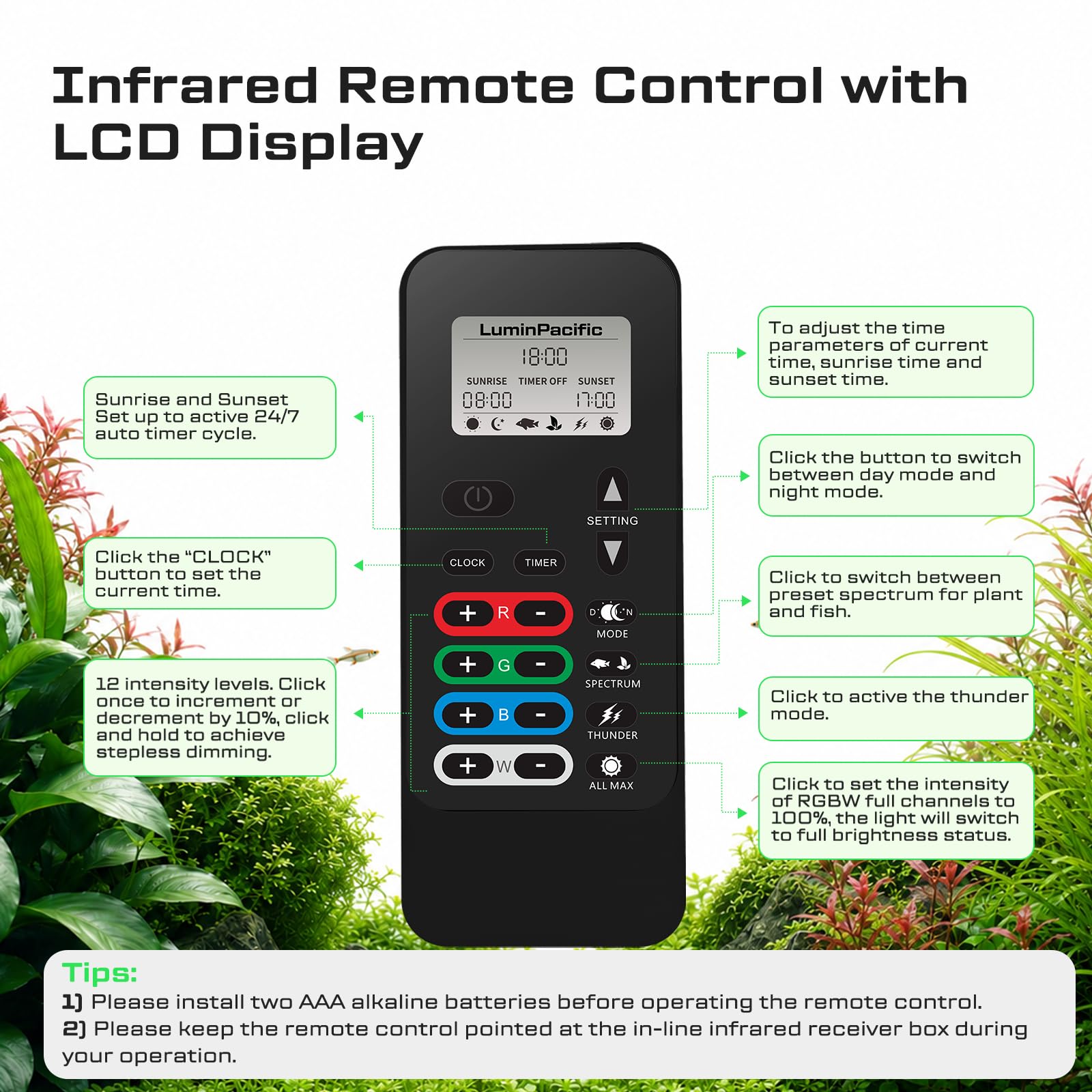 LED-Aquarium-Lichter mit Fernbedienung, IP67 wasserdicht, Süßwasser-Pflanzenlicht, Vollspektrum-Fischtank-Lichter mit Timer, dimmbar RGB+W