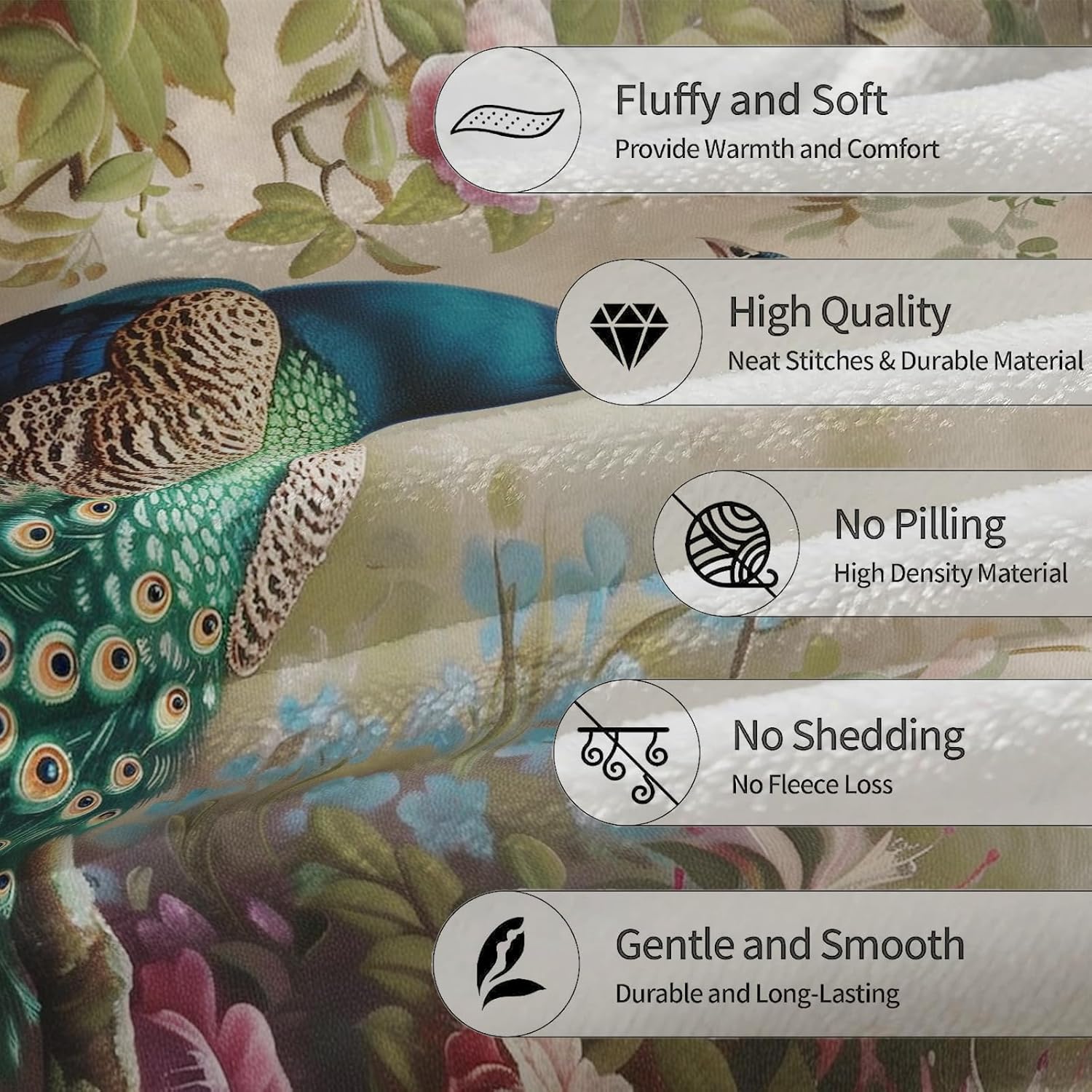 Peacock Blanket - Soft, Cozy, Lightweight Flannel Throw Blankets for Couch, Bed, and Travel - Fuzzy, Fluffy Decor Perfect for Outdoor Use and Home Decor, for Adults Women Girls 60×50 in - Image 4