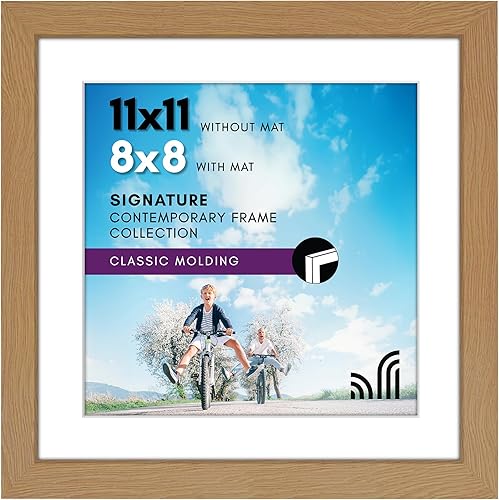 Americanflat Portarretratos de 11 x 11 pulgadas en roble  Muestra 8 x 8 pulgadas con paspartú y 11 x 11 pulgadas sin paspartú  Madera compuesta con