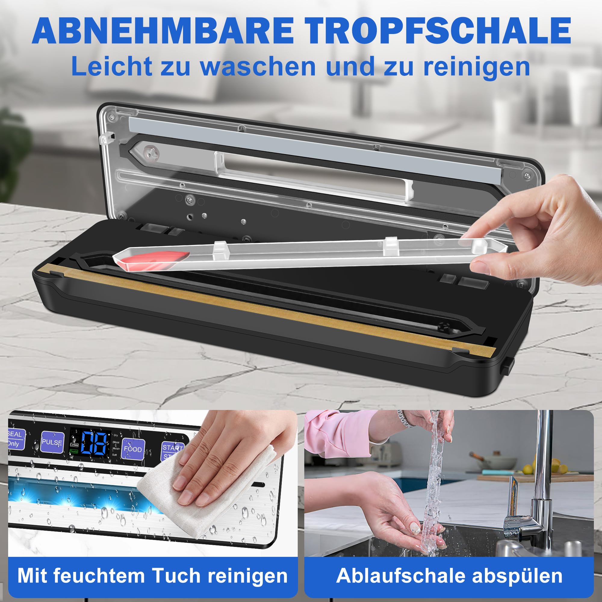 Vakuumiergerät 7 in 1 Profi mit Doppelter Schweißnaht, Cutter und Digitalem Countdown, 50 Beutel