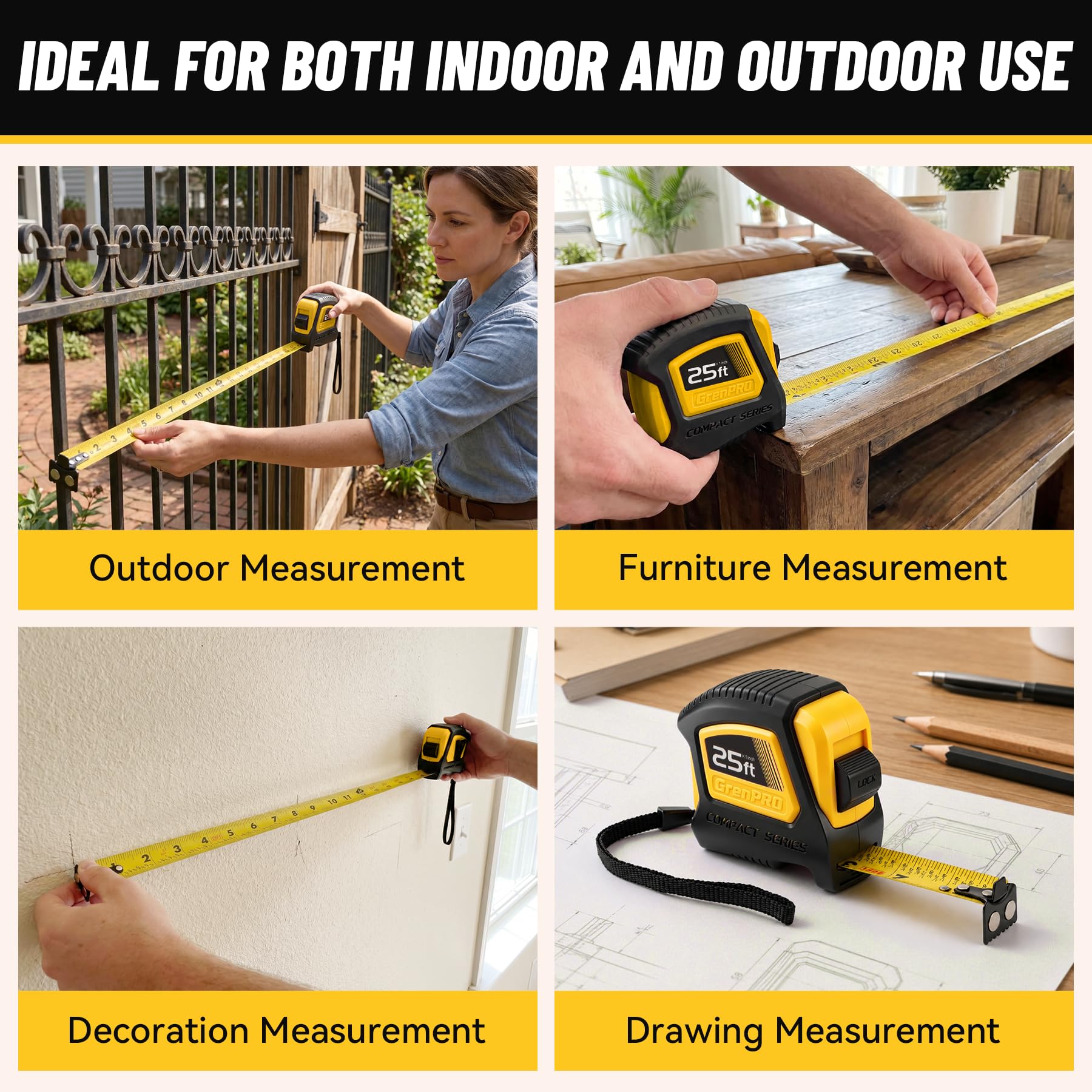 GRENPRO 25FT Magnetic Tape Measure, Double-Sided 1/32", Nylon Coated Blade — Amazon image 5