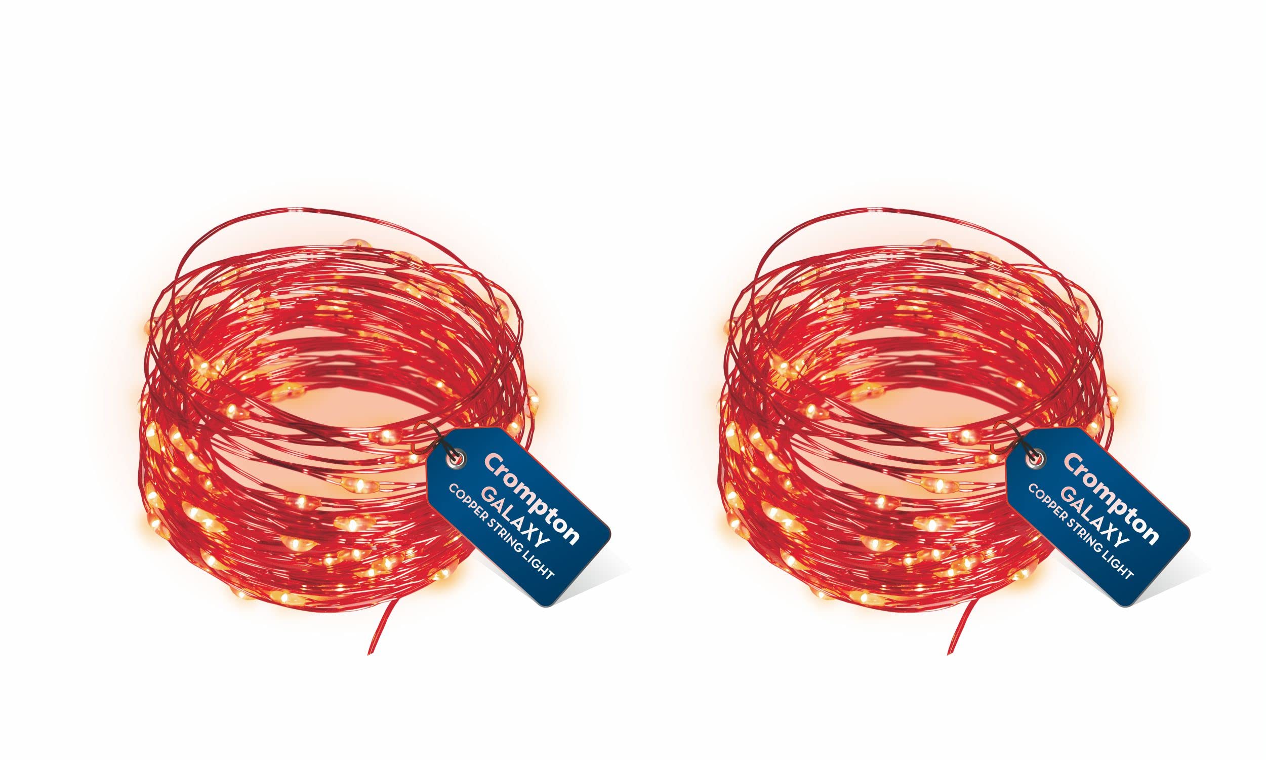Crompton Galaxy Decoration Copper USB Powered String Fairy Lights with 100 Led Light (10 Meters, Red, Pack of 2)