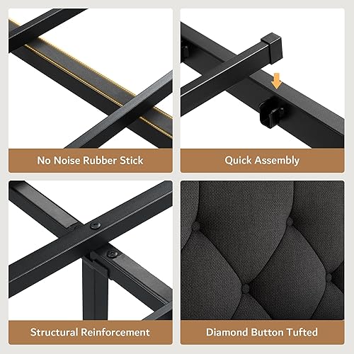 Miniatura 7 de iPormis - Base de cama Queen con 2 cajones de almacenamiento, base de cama tapizada en lino con cabecera y plataforma con estación de carga, no