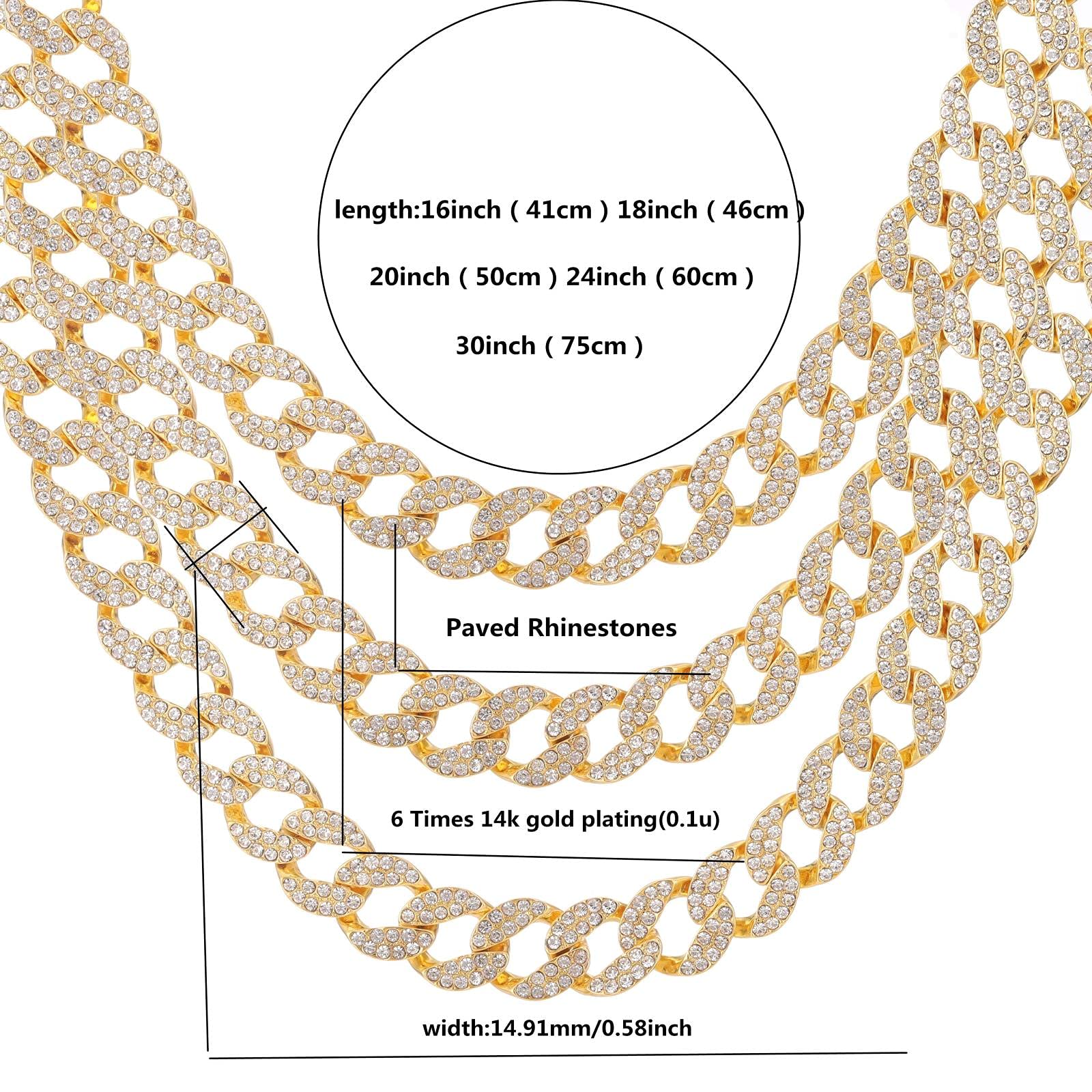 Men Hip Hop Cuban Chain Necklace Paved Rhinestone Bling Ice out Necklace for Men Cuban Link Chain Jewelry Present