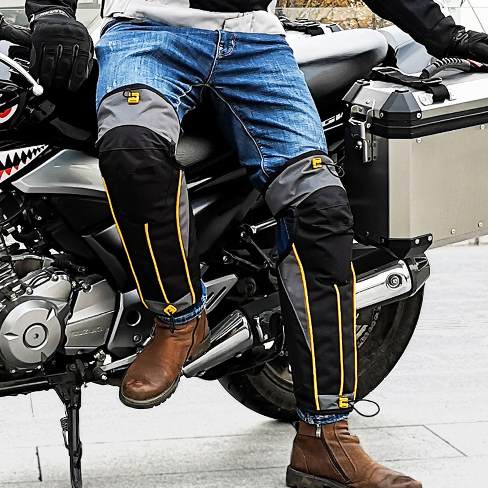 Calentadores de Piernas de Ciclismo de Invierno, Rodillera Deportiva Térmica de Invierno Anti Viento Equipo de Protección Incorporado Advertencia Reflectante Impermeable y Antiincrustante 1 par