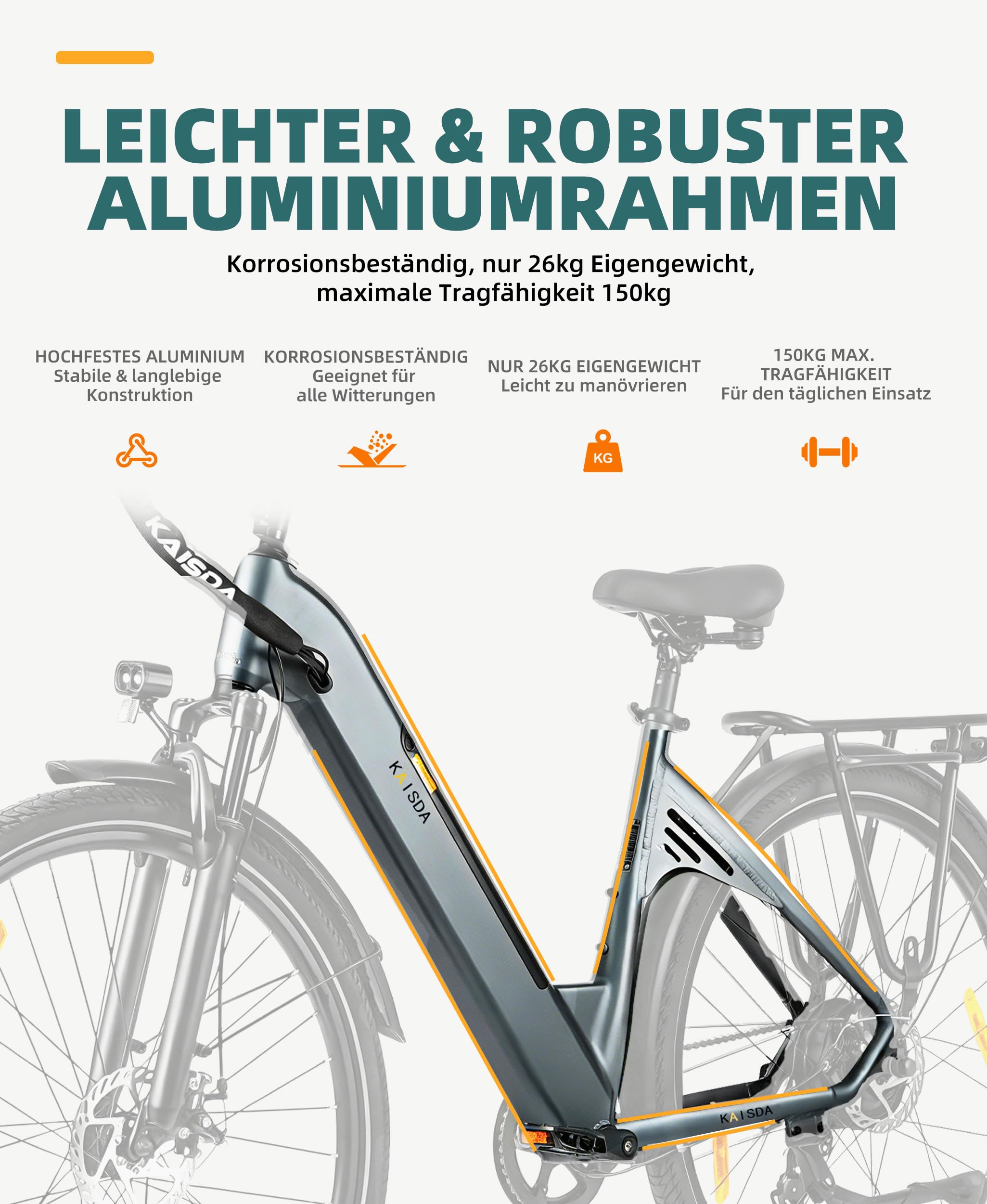City E-Bike Damen 26/28 Zoll, Pendler E-Bike Herren Damen, mit 36V 20Ah Akku, bis 80 km, 250W 50Nm Motor, 7-Gang, LCD-Display