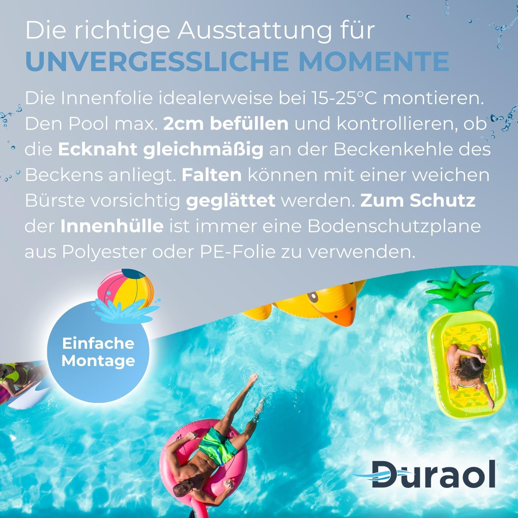 Poolfolie 3,50m x 0,9m I 0,25mm Folienstärke I Reißfeste Pool Innenfolie rund in Standard Blau I Hochelastische & UV-stabilisierte Poolunterlage I Kältebeständige Rundpool Ersatzfolie