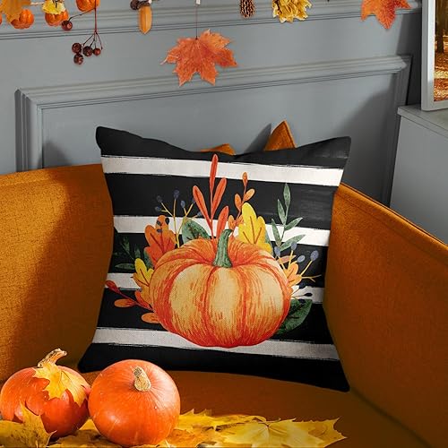 Miniatura 3 de Bayson Juego de 4 fundas de almohada de otoño con diseño de calabaza naranja para otoño, agradecido, bendición, cosecha, Acción de Gracias, camión,