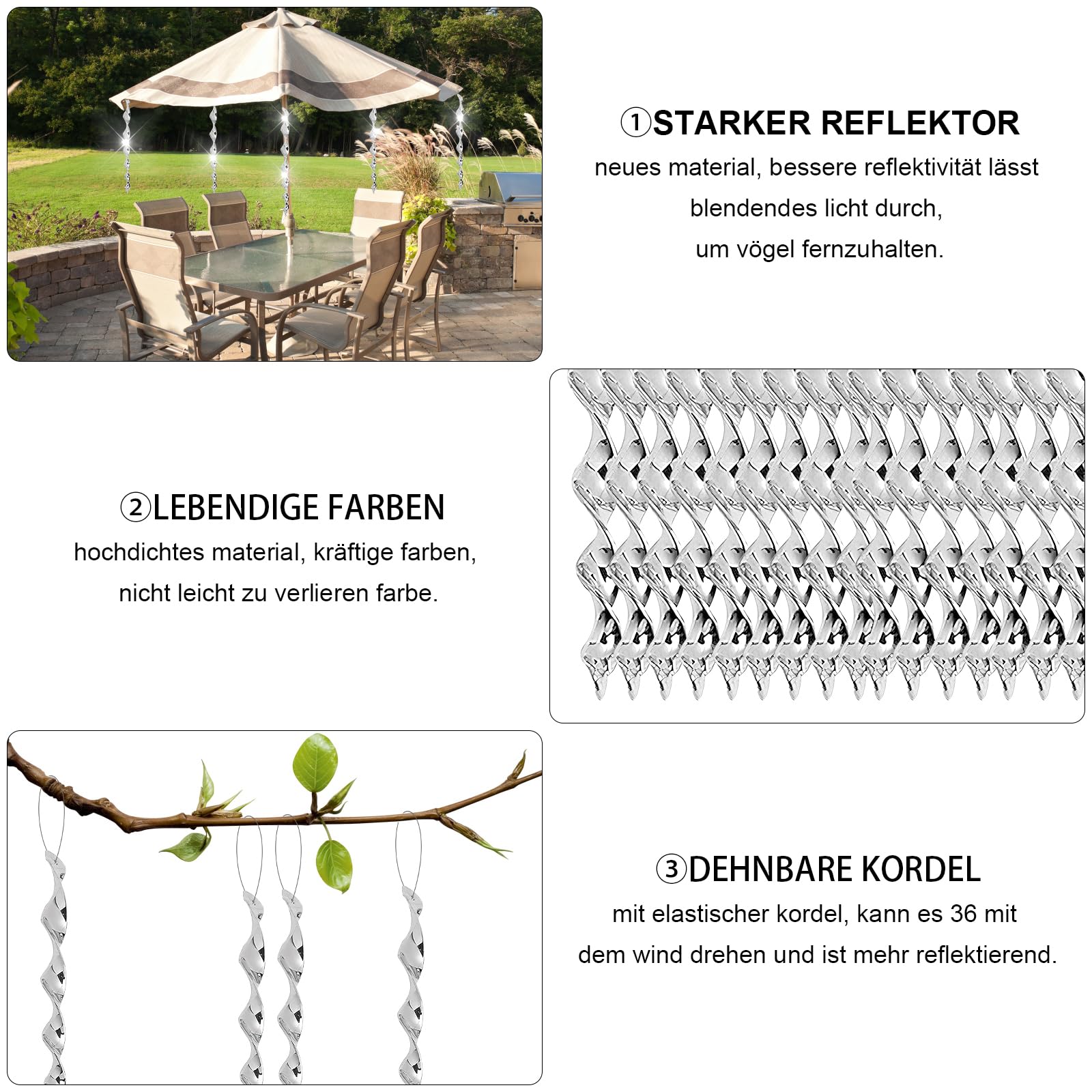 8 Pièces Spirales Réfléchissantes Anti Oiseaux - Répulsif Jardin Et Balcon 360°