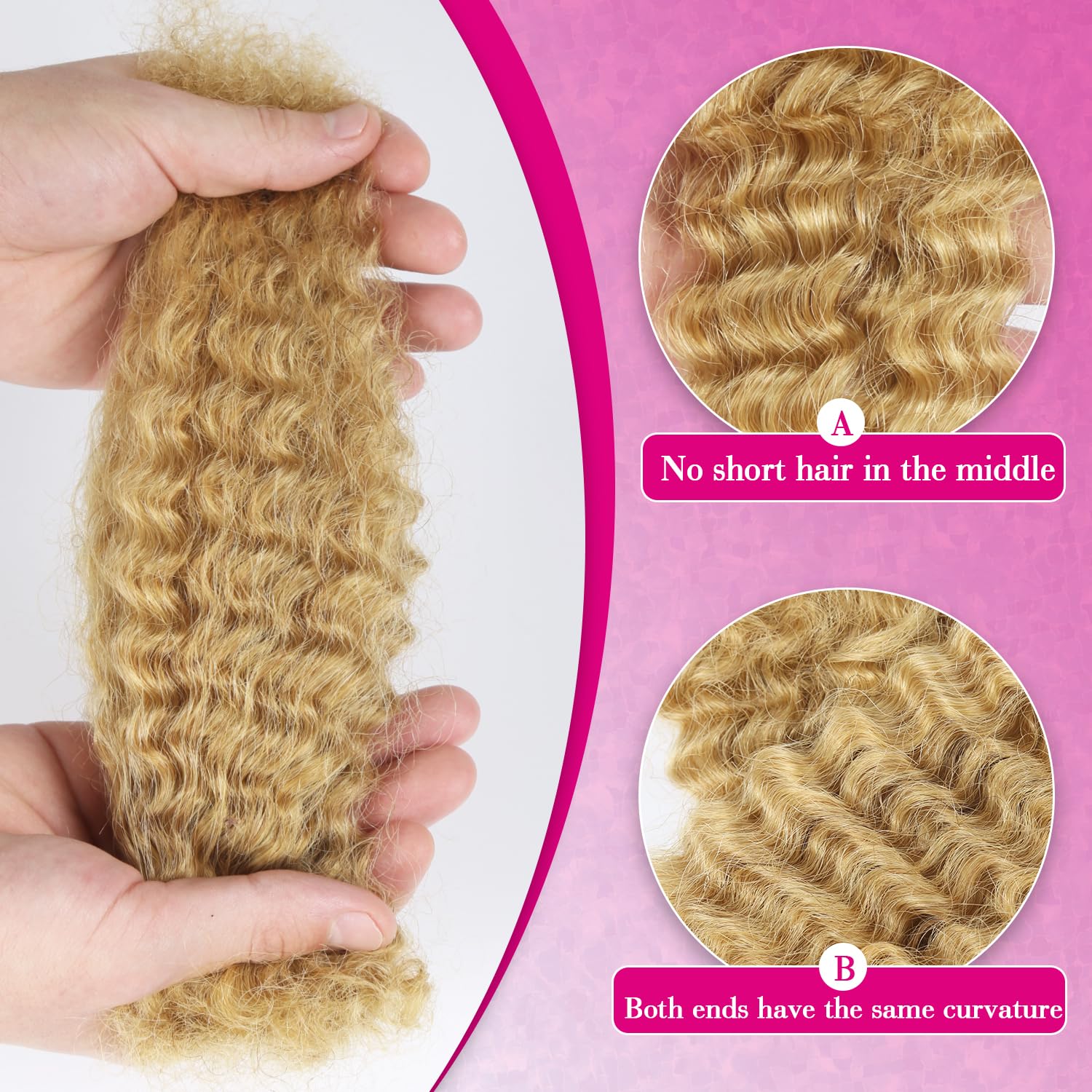 Afro Kinkys - Pelo humano en grandes cantidades para rastas, reparación, locomotores, trenzas afro rizadas, pelo auténtico para locomotoras, 50 gramos, 14 pulgadas, 35 cm, rubio miel #27