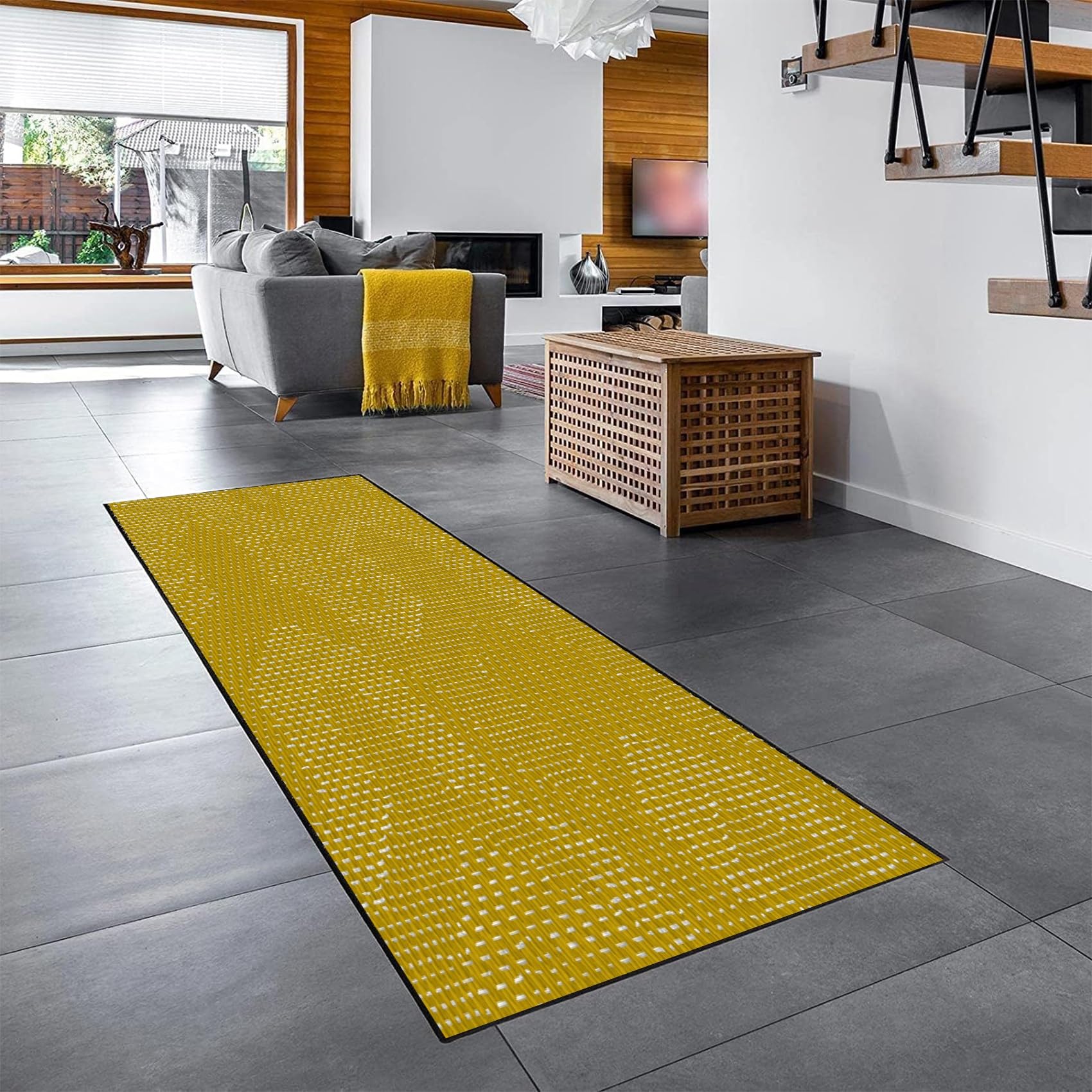 Tapis de cuisine antidérapant long 40 x 450 cm moderne lavable jaune sur mesure