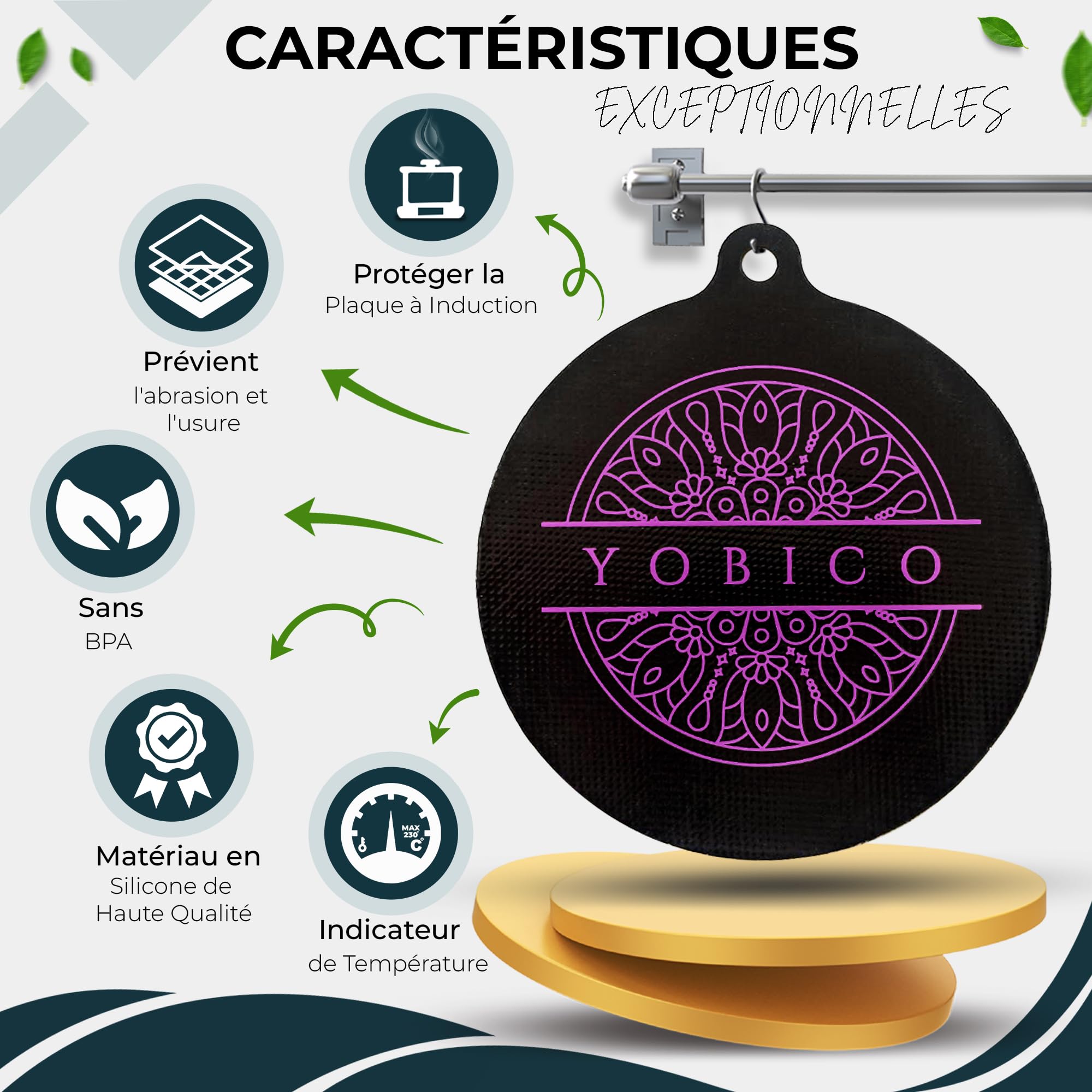 Protege Plaque Induction - Silicone - 3 Protection Plaque Induction - 24cm, 20cm, 16.5cm | Tapis Plaque Induction 3 Feux, avec Changement de Couleur Thermique | Tapis pour Plaque Induction