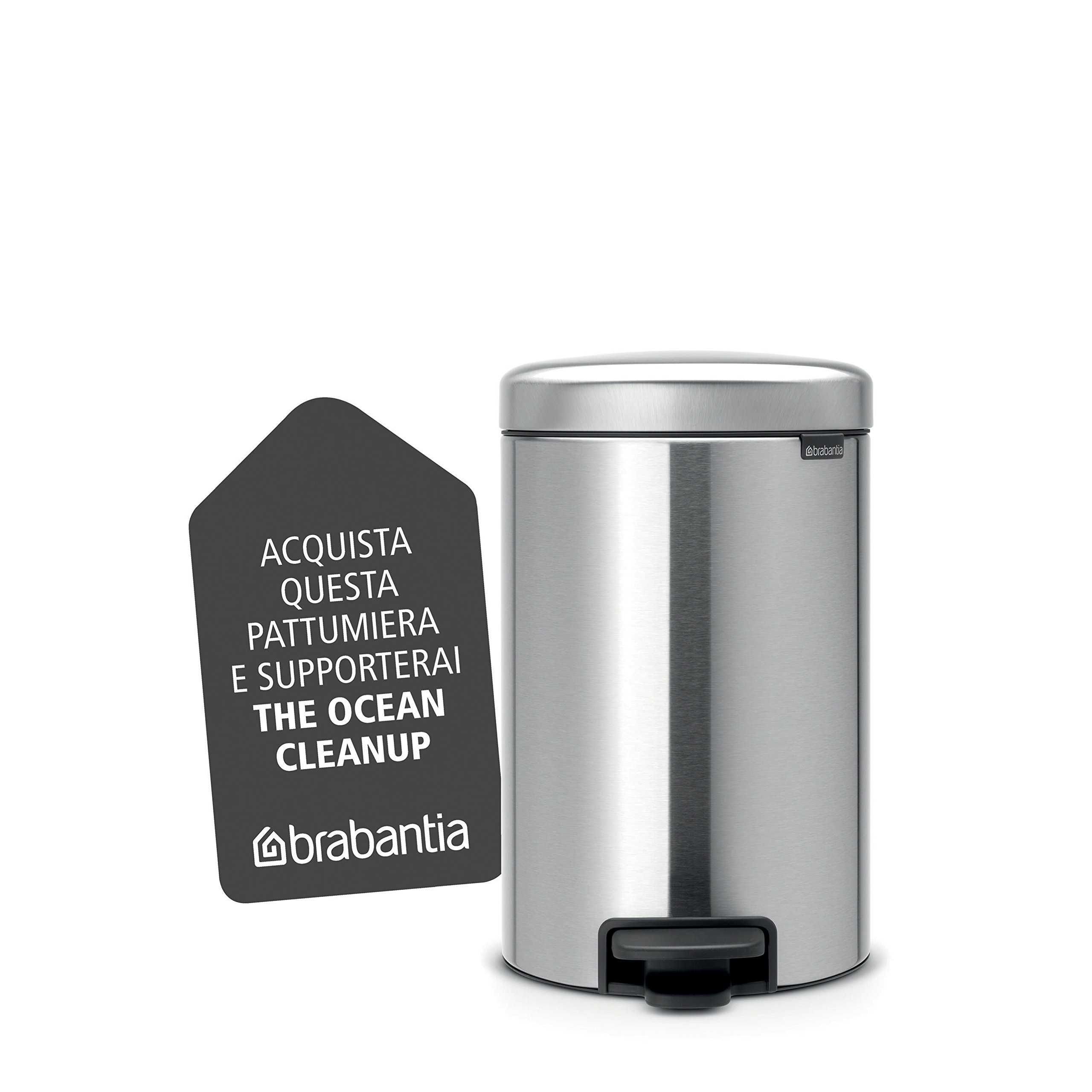 Brabantia Pedal Bin Newicon Pattumiera a Pedale, Secchio Interno in Plastica, Inox Satinato, 12 lt