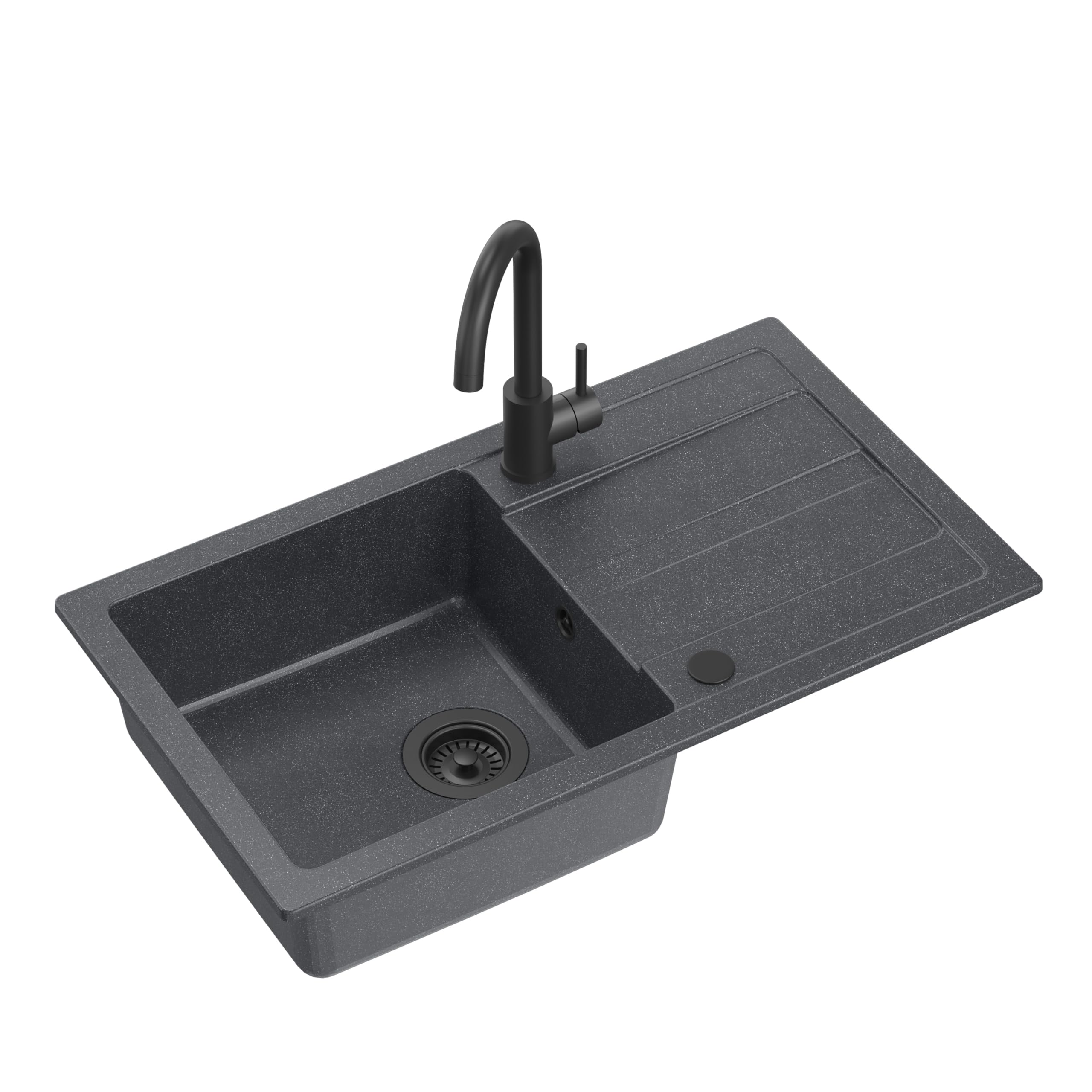 QUADRON Evier granit | Taille 77 x 44 x 17,6 cm Très Noir | GO MAX cuisine