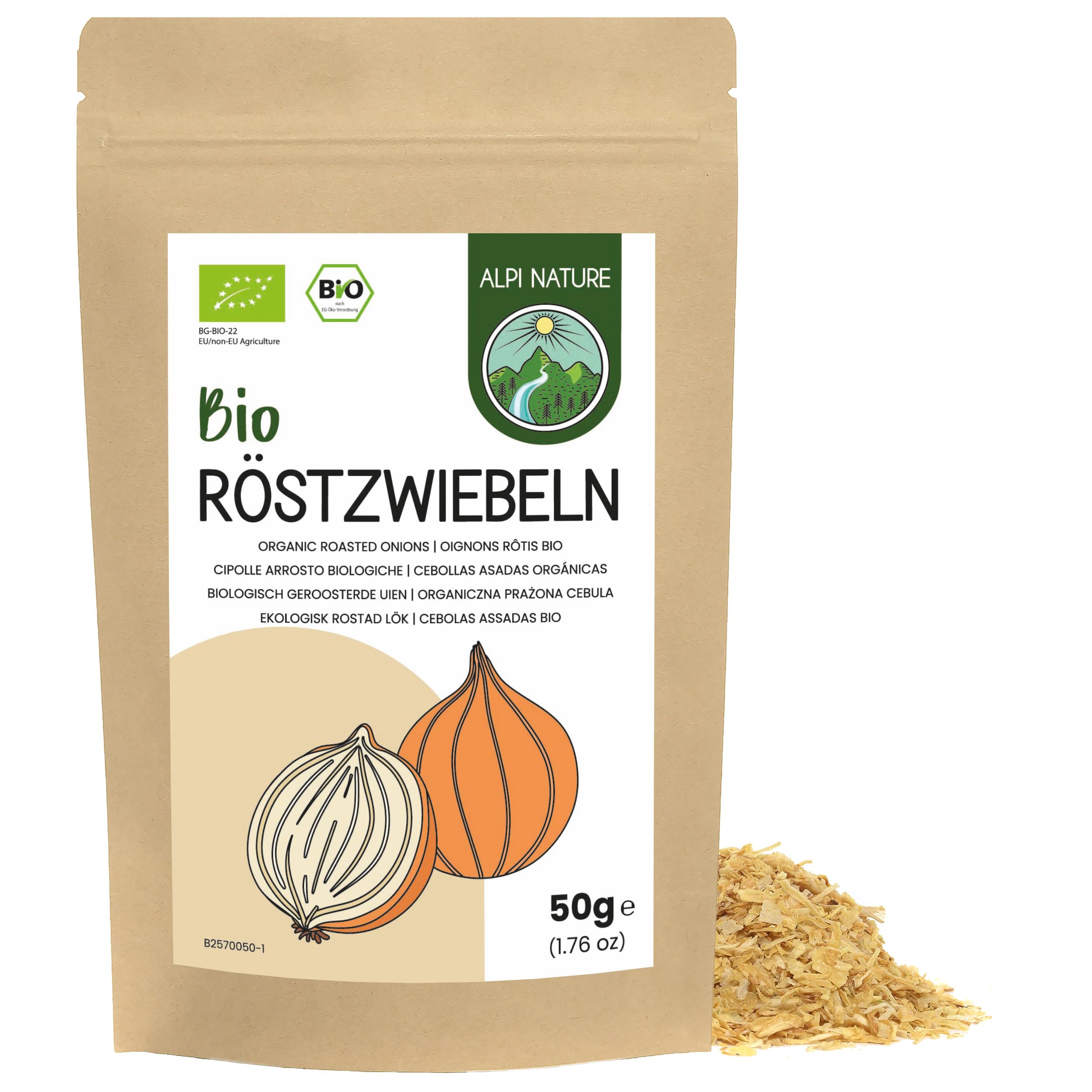 Alpi Nature Röstzwiebeln BIO 50g, bio Röstzwiebeln ohne Palmöl, Zwiebeln Gewürze für Salate, Fleisch und Gemüse