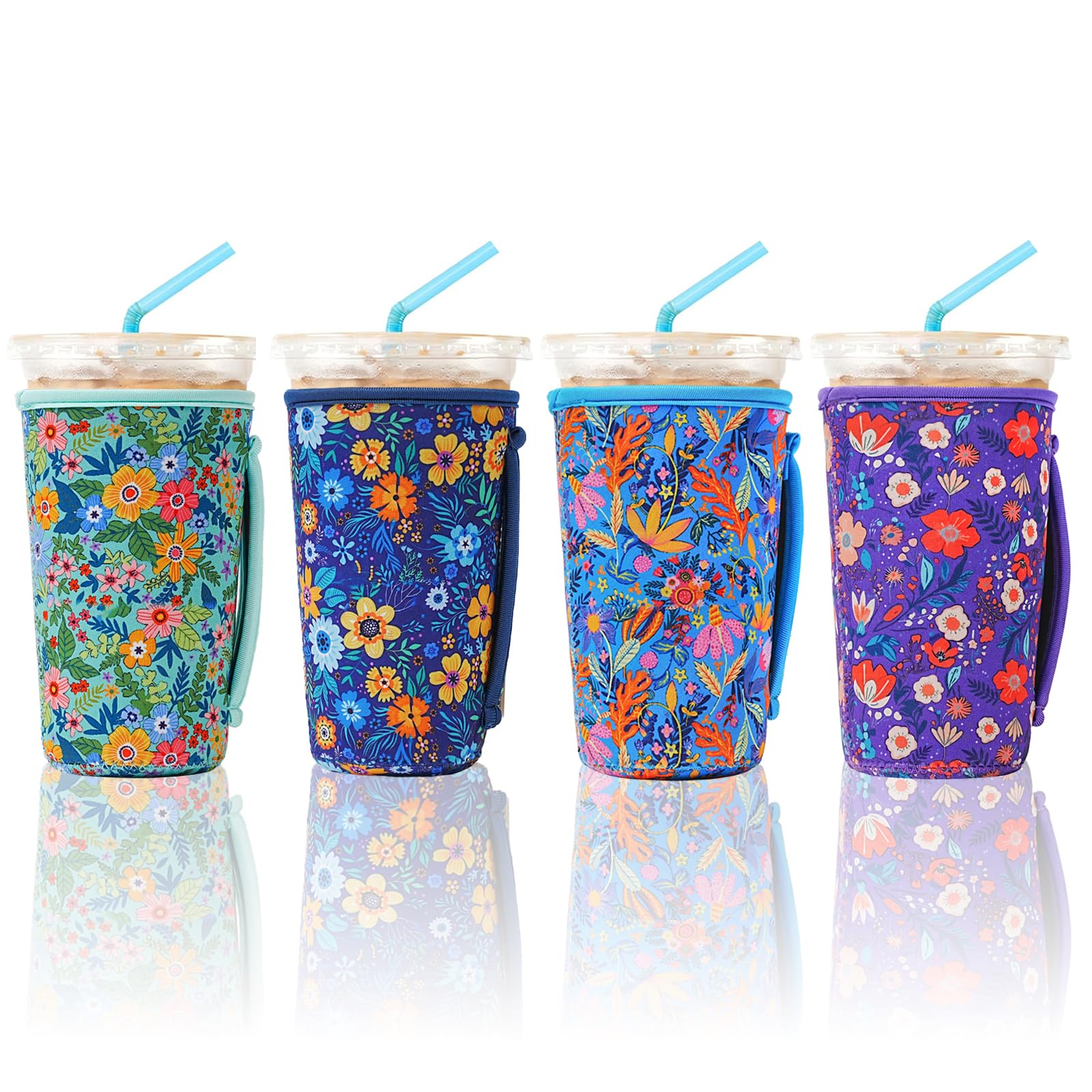 KJQJLY 4 Pack Iced Coffee Sleeve,reusable Neoprene Cup Sleeves Suitable For Beverage Sleeves For Hot And Cold Coffee Or Ice Drink Coffee cup sleeve