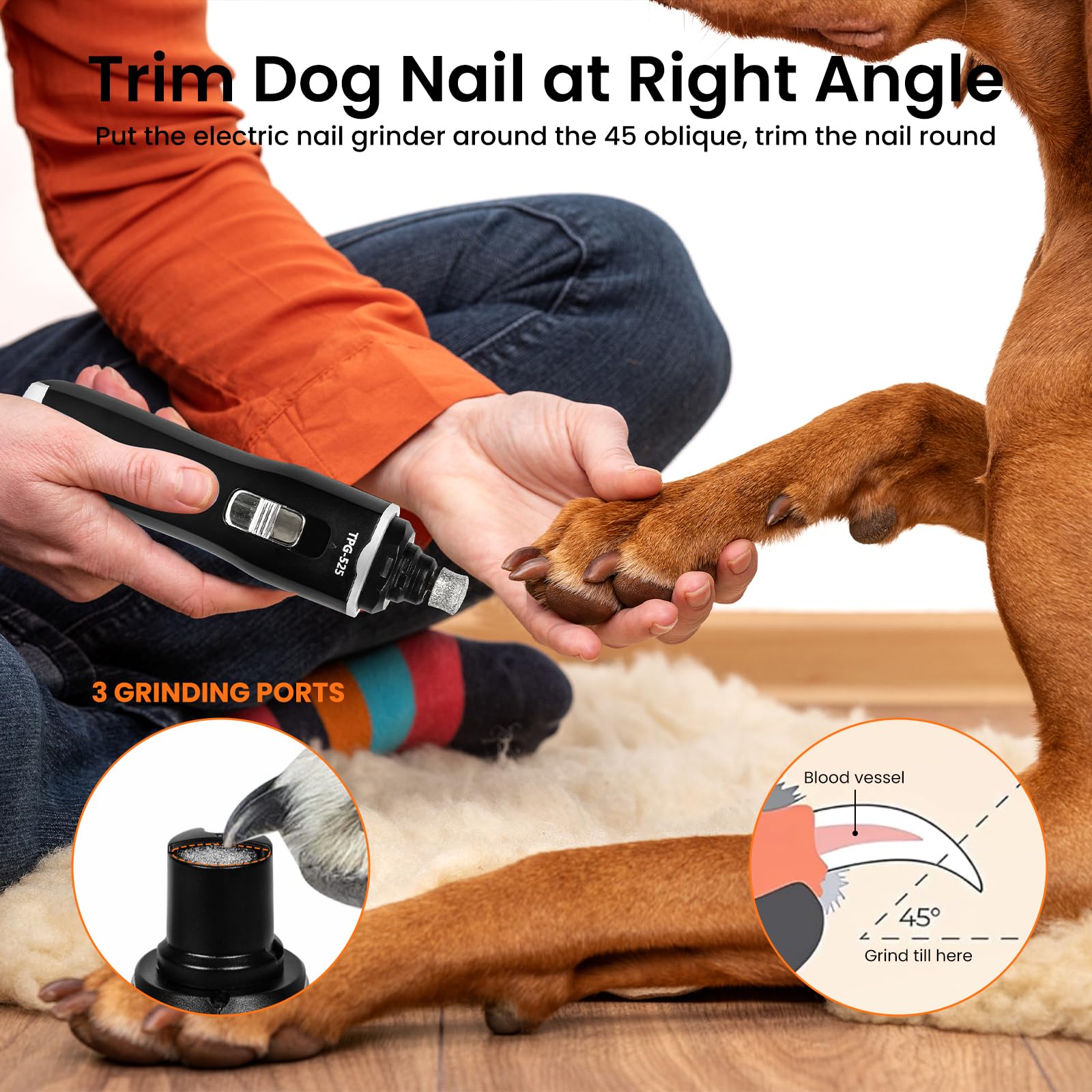 Tife Dog Nail Grinder,2 Speed Electric Rechargeable Dog Nail Trimmer,Quiet and Low-Vibration Pet Nail Grinder,Painless Dog&Cat Grooming Supplies for Large Medium Small Pets - image 6