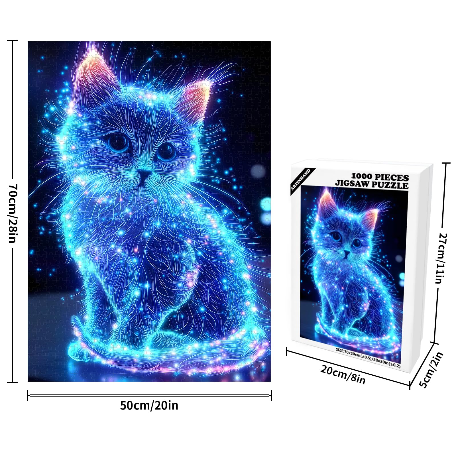 Great Jigsaw Puzzles for Adults 500 Pieces Animal Cute Blue Glowing Cat Wooden Challenging Puzzles Gift for Friends Family Home Decoration Puzzle - Image 2