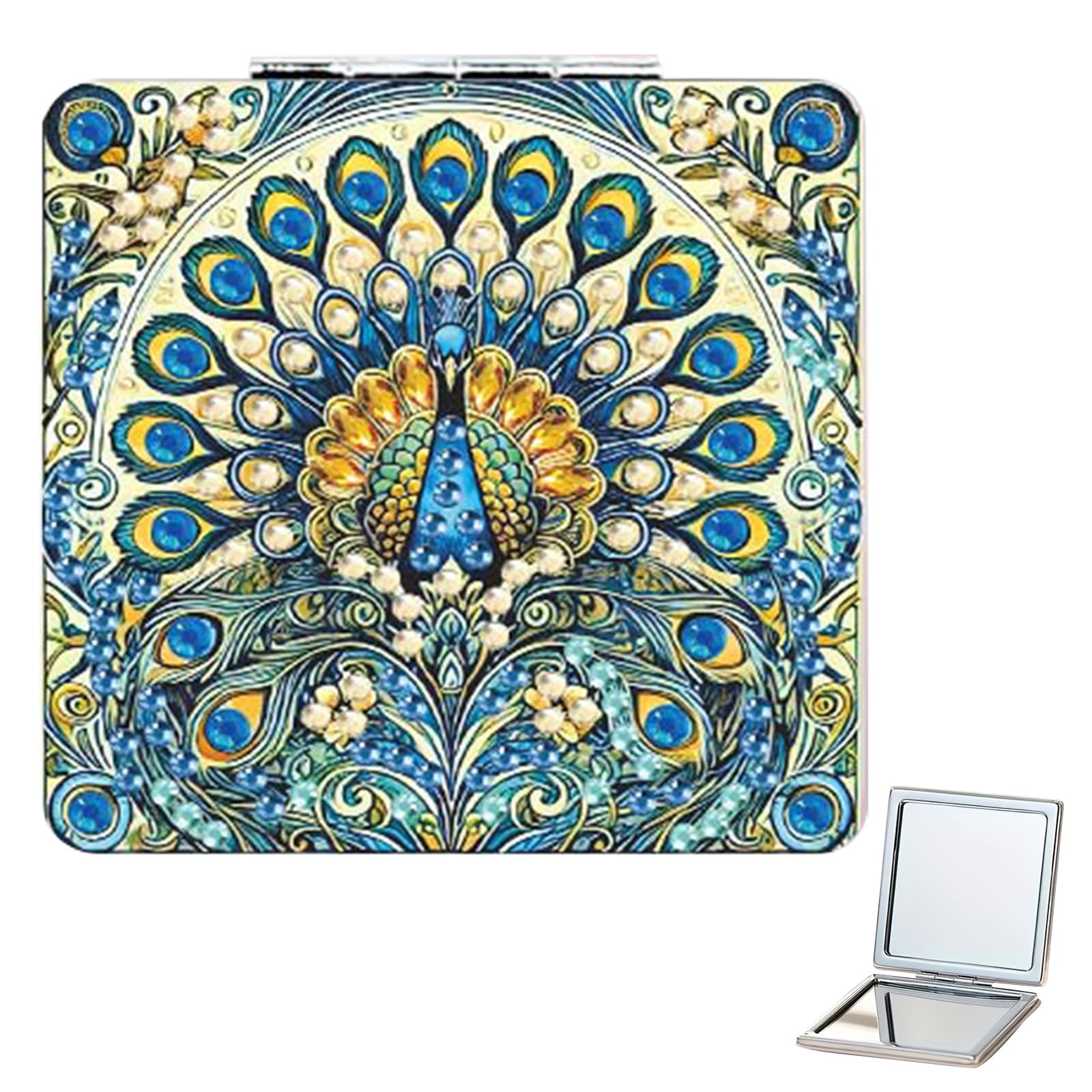 POETRYDRAW Blue Peacock DIY Special Shaped Compact Mirror Kits Diamond Art Painting Pocket Mirror for Adults and Beginners