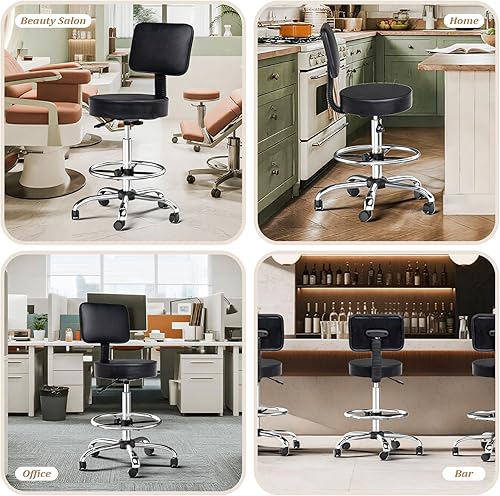 Miniatura 7 de OmySalon Silla de dibujo, silla ergonómica de escritorio de oficina con soporte para la espalda, taburete alto ajustable con reposapiés y cojín de