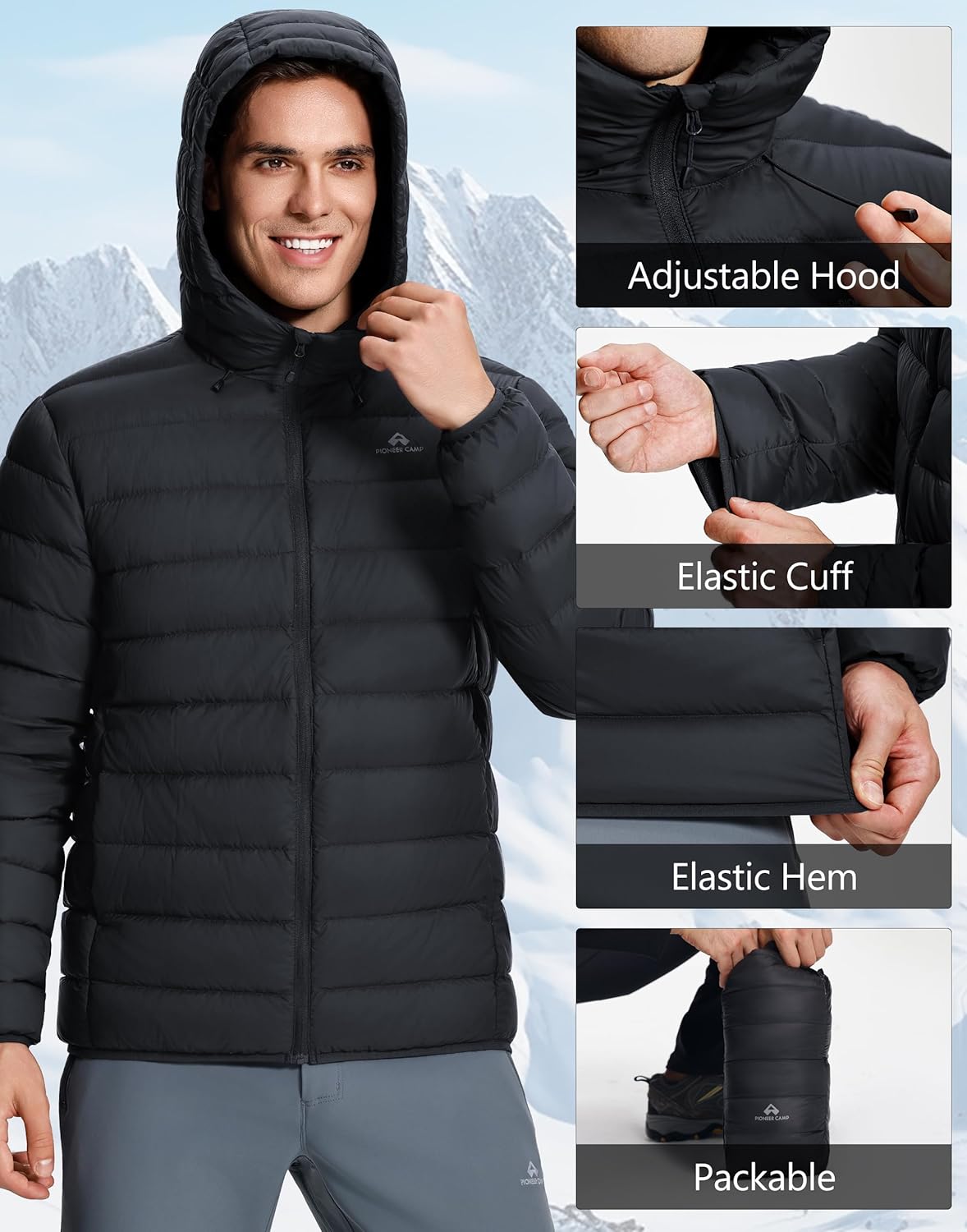 Pioneer Camp Men's Down Puffer Jacket with Hood Lightweight Packable Warm Insulated Thermal Puffy Winter Coat Ski Travel - Image 6
