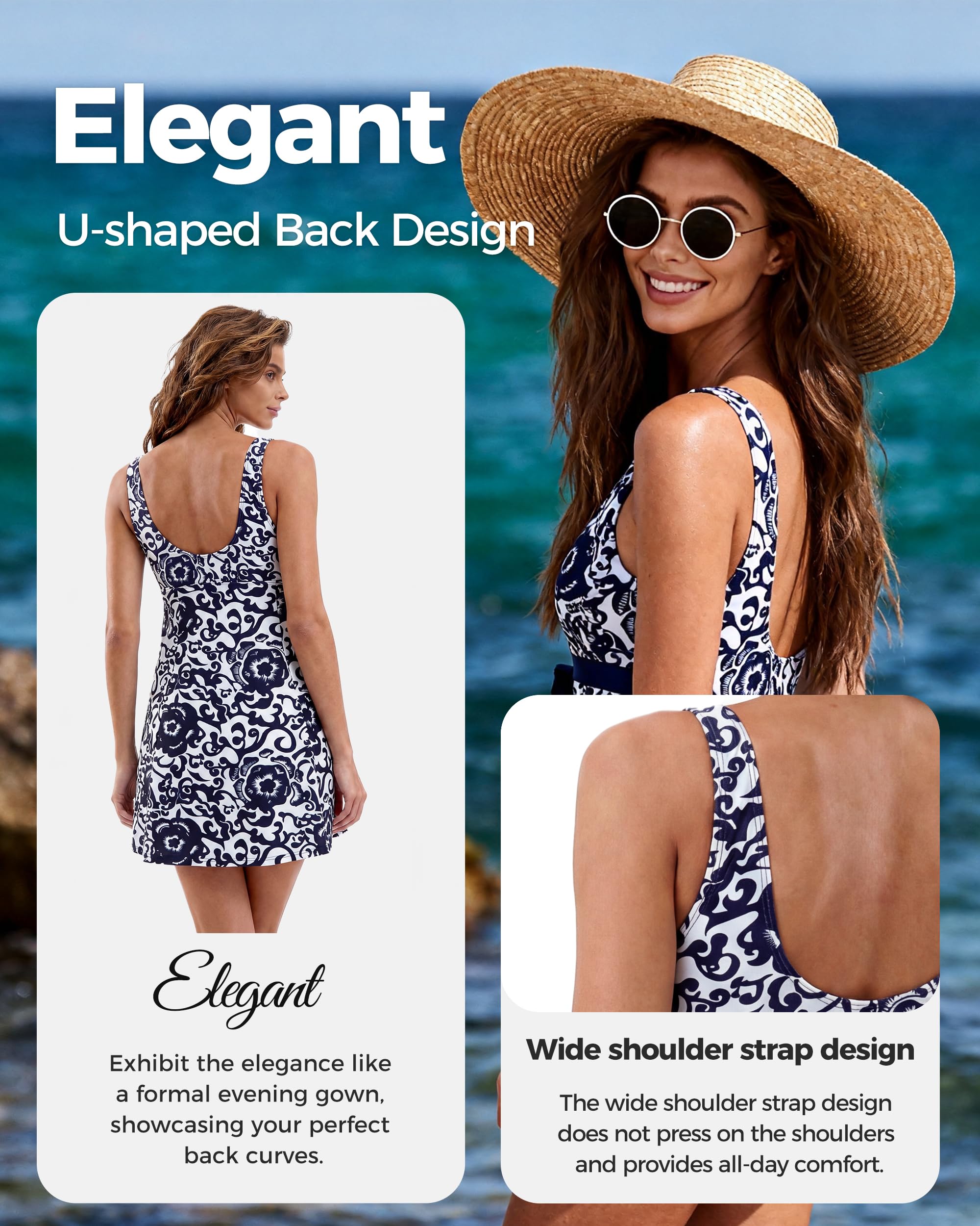 Wantdo Costume da Bagno Estate Taglie Forti Costume Intero Alta Vita Push Up Swimsuit per Mare e Spiaggia Donna Un Pezzo