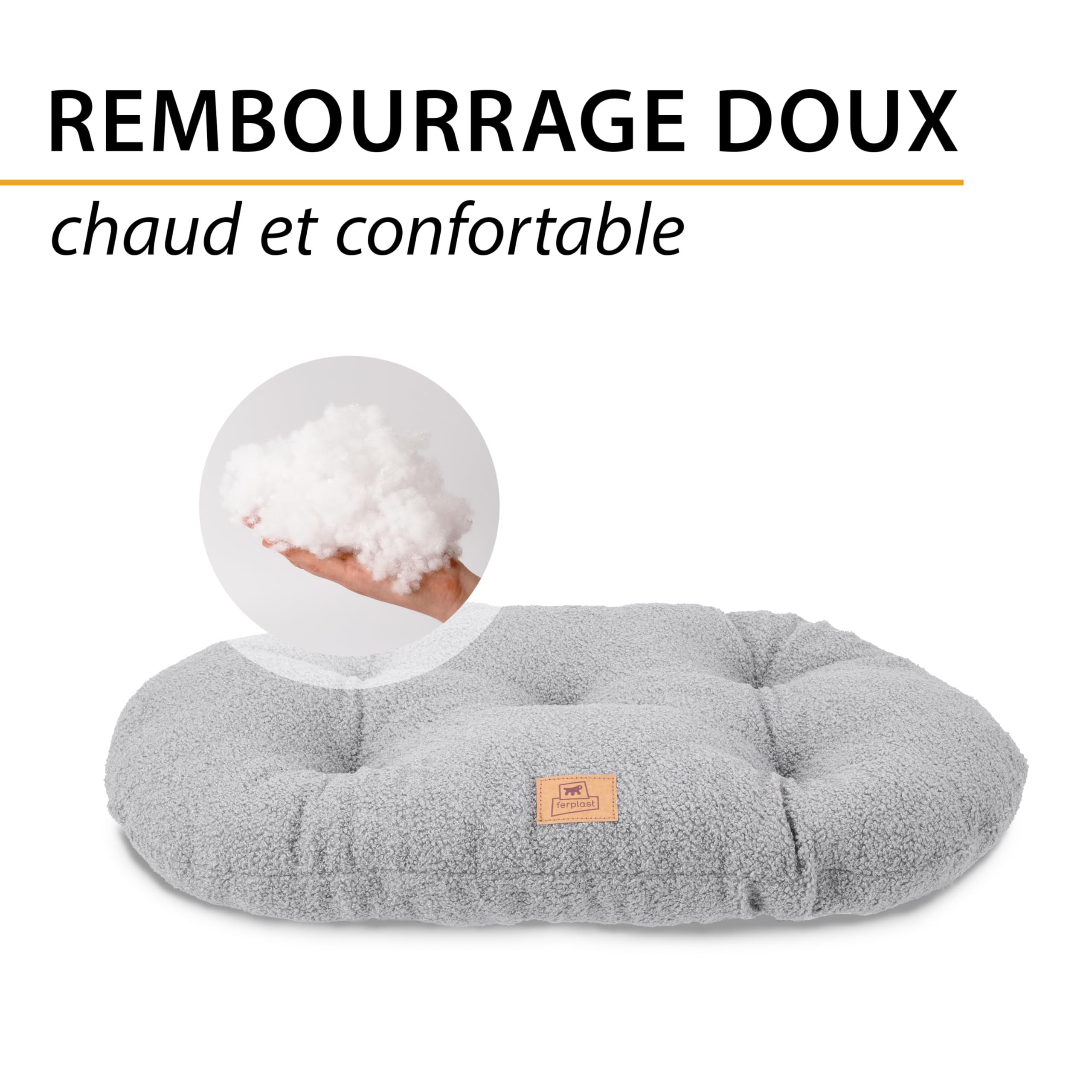 Ferplast Coussin pour Chien de Taille Moyenne, Panier pour Chat, Tissu bouclé synthétique Lavable, Rembourrage Moelleux, 65 x 42 x 4 cm. Gris