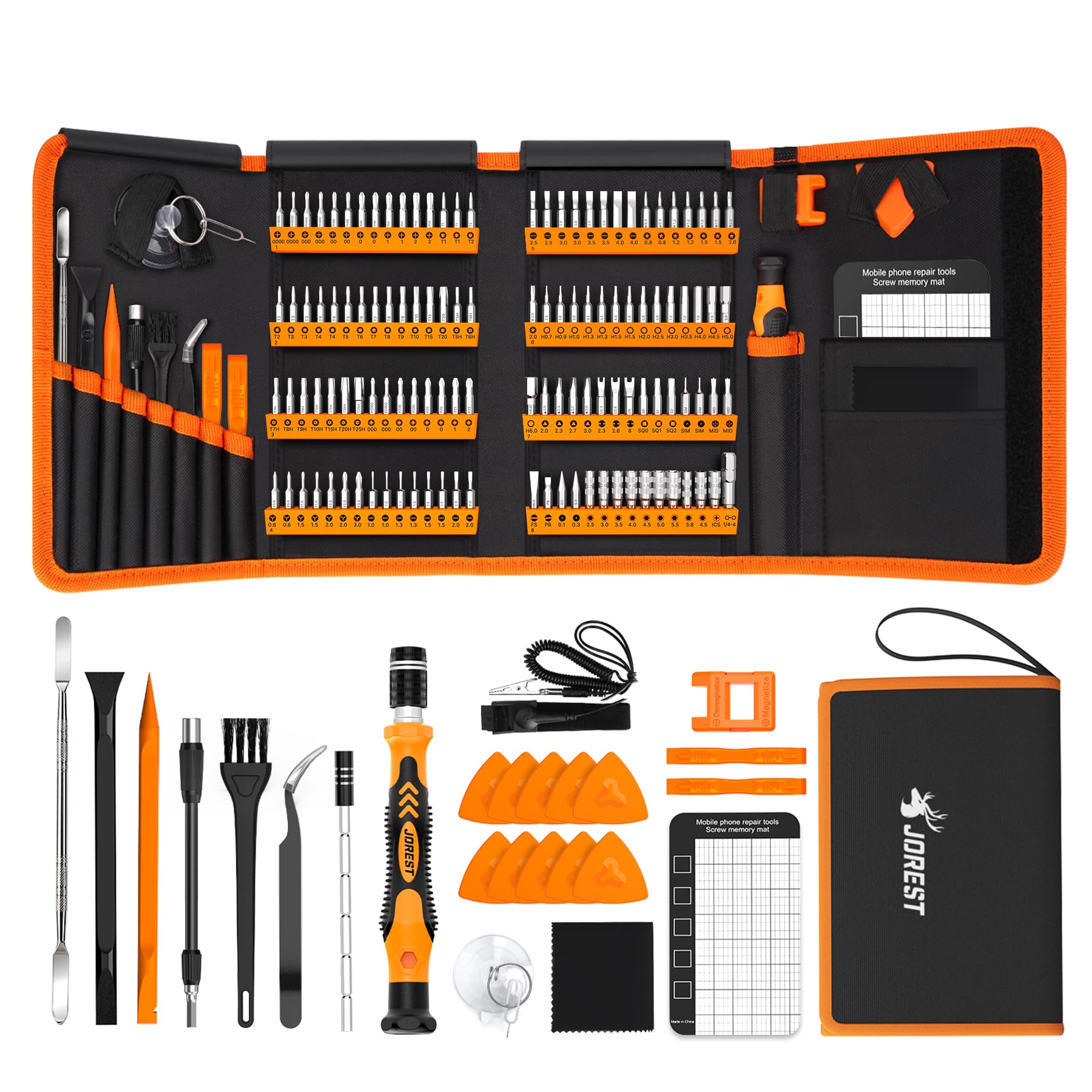 JOREST 145 in 1 Precision Screwdriver Set, Professional Repair Tool Kit for Electronics, Laptop, iPhone, PC, MacBook, Nintendo, Xbox, PS5, with Anti Static Wrist Strap, Ideal Gifts for Men