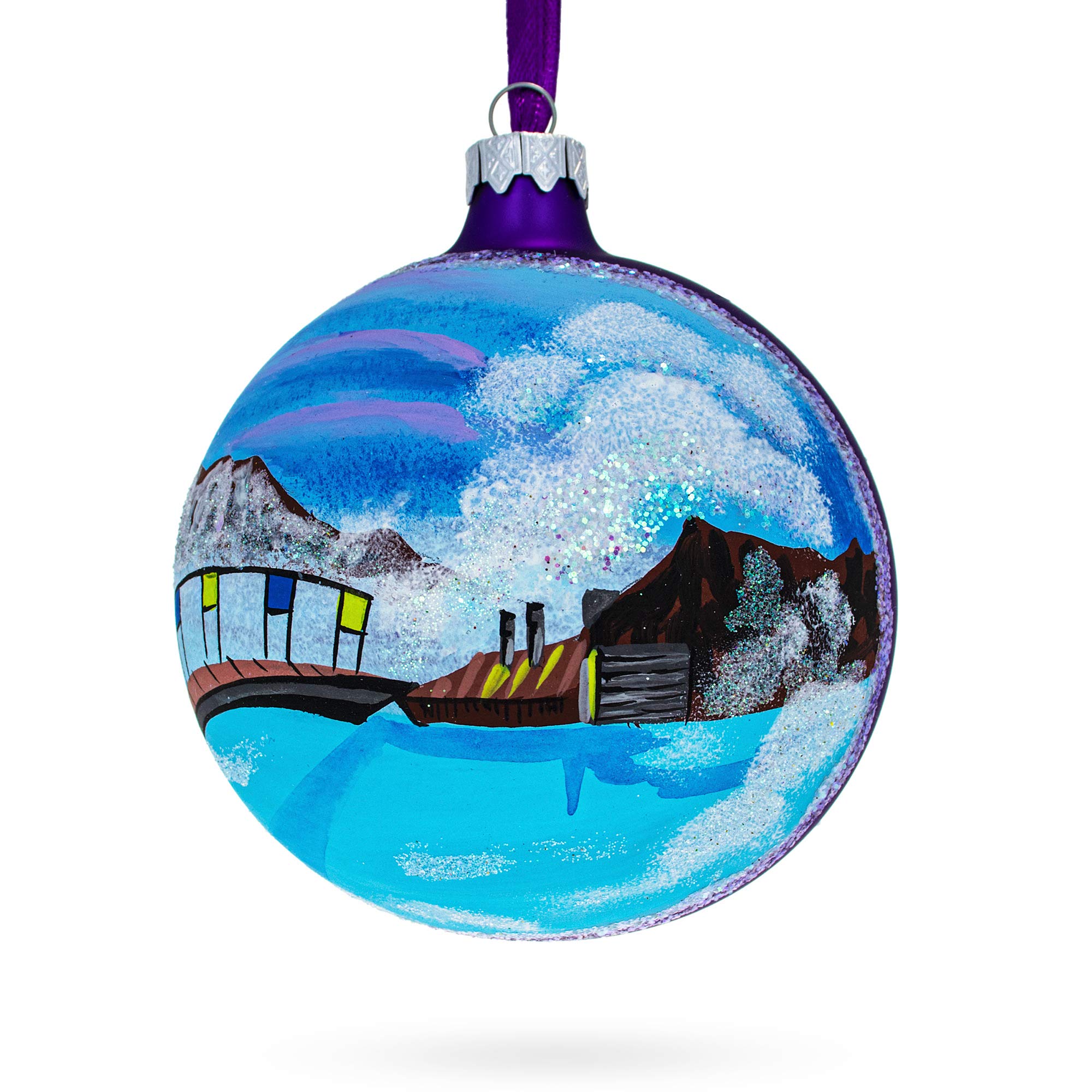 BESTPYSANKY Blue Lagoon, Islanda palla di vetro ornamento di Natale 4 pollici