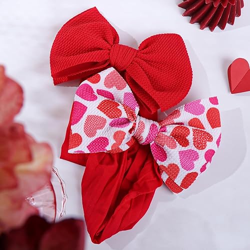 Miniatura 8 de YanJie Lazos de San Valentín para niñas y bebés, diadema de nailon hecha a mano, lazos para recién nacidos, diadema para el día de San Valentín,