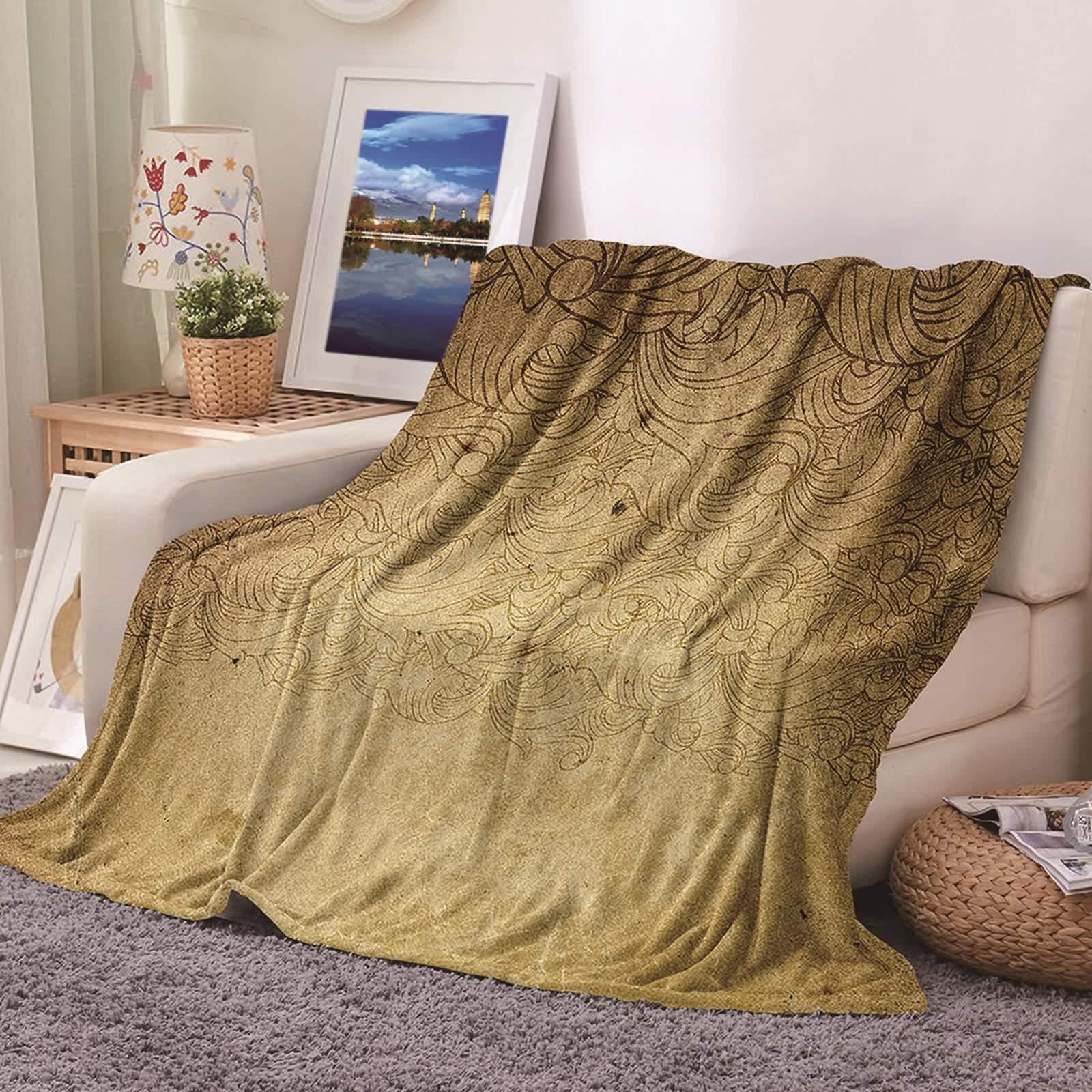 Couverture polaire en flannel douce KnSam 100x150cm motif vagues canapé