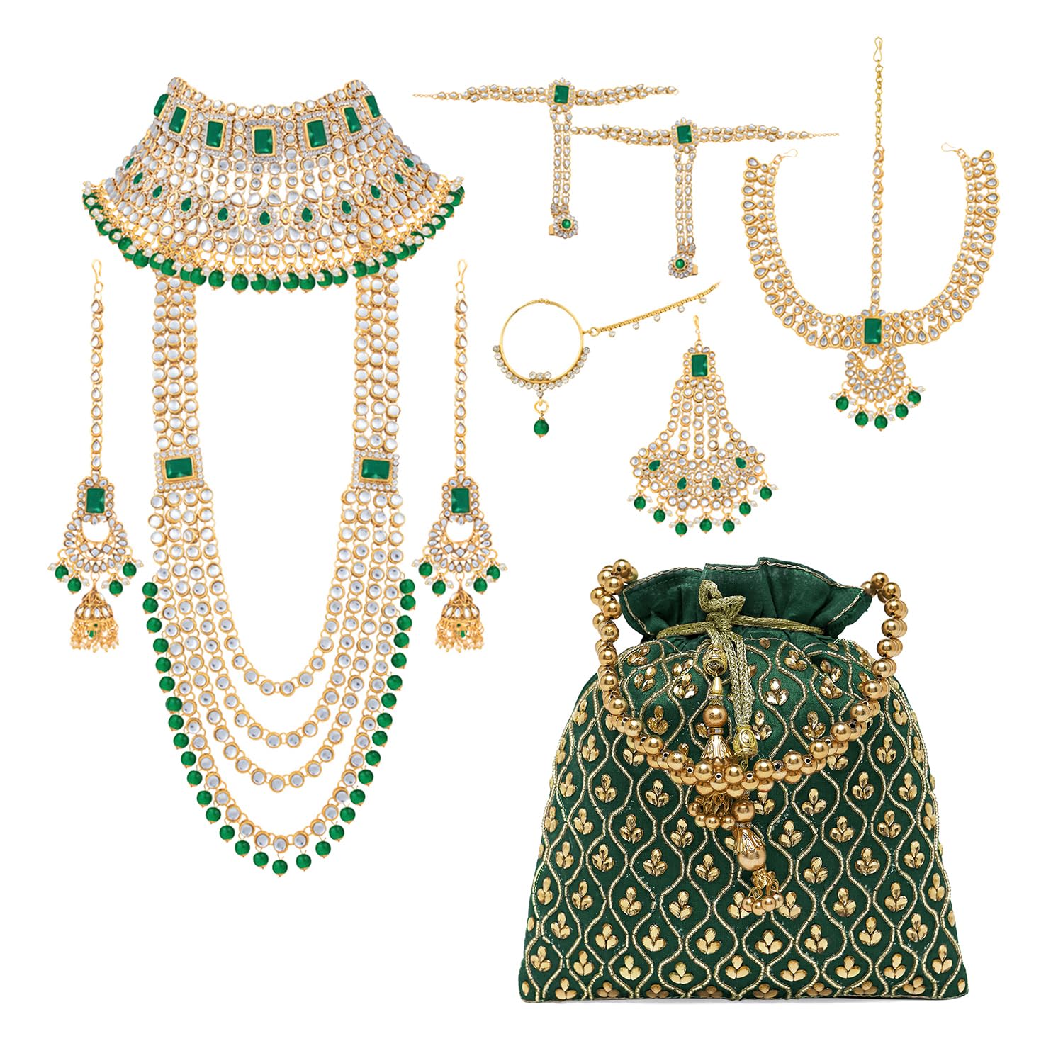 Peora Juego de joyas étnicas indias tradicionales Kundan Dulhan para novia, regalo para mujer