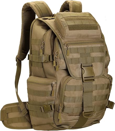 Miniatura 24 de Mochila de 100L para Camping y Senderismo, Mochila Táctica Militar Molle, Mochila Impermeable y Ligera para Senderismo, Caqui-c, Grande