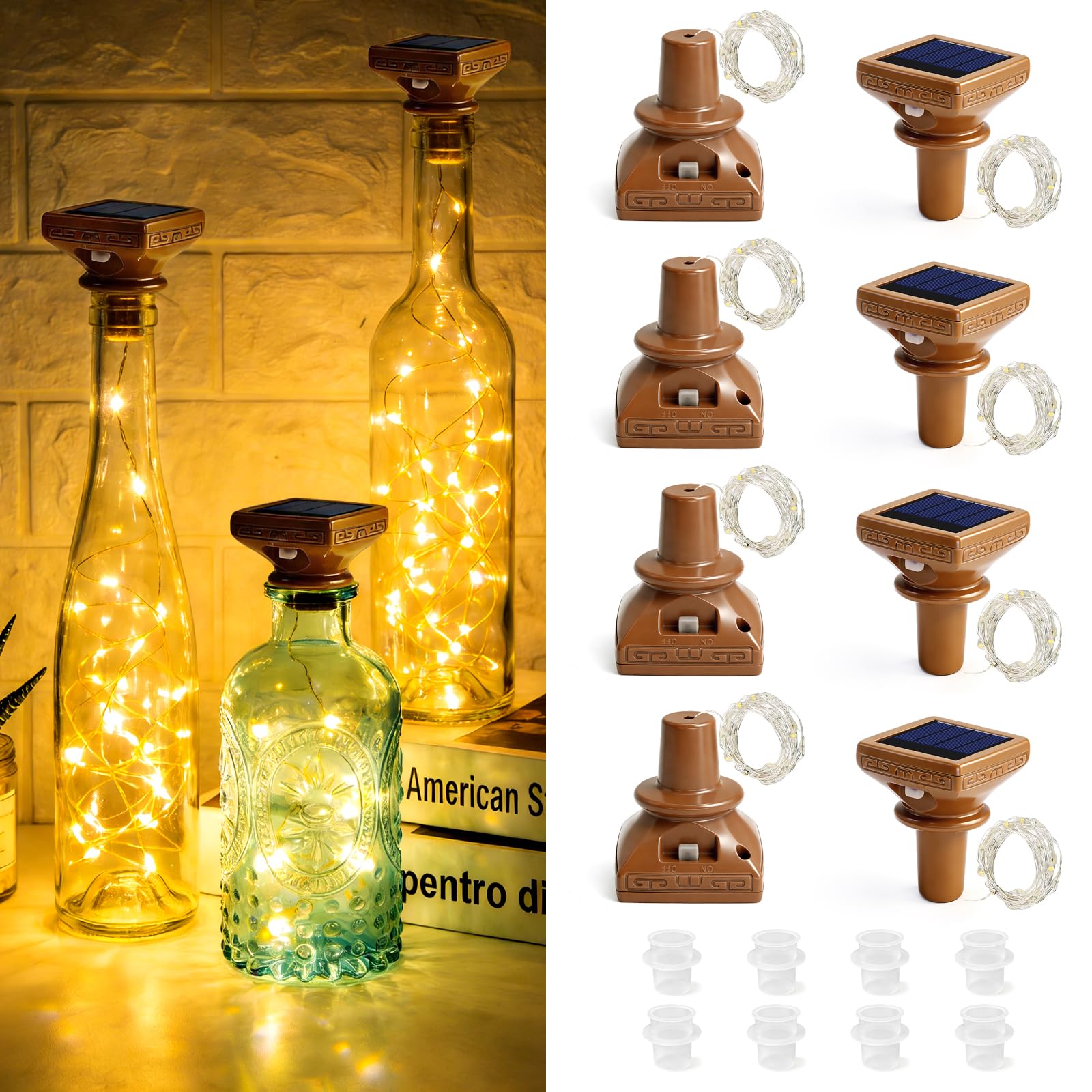 VOOKRY Solar Wine Bottle Lights, 8 Pack 20 LED Solar Powered Cork Lights Waterproof Outdoor Fairy String Lights Wine Bottle Decorations for DIY, Party
