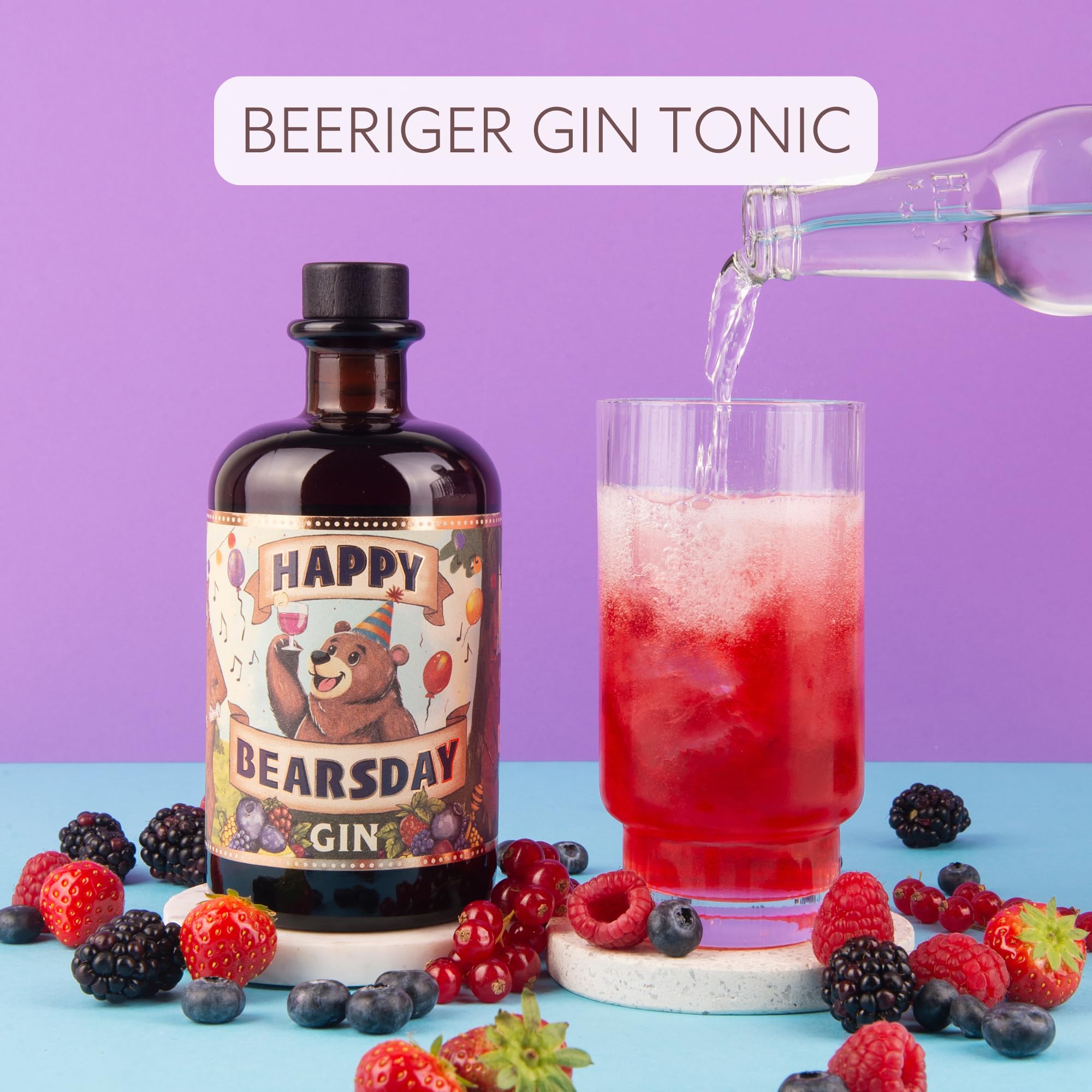 Happy Bearsday Gin | mit fruchtigen Botanicals aus Beeren | schönes Gin Geschenk zum Geburtstag & besondere Anlässe | 500ml 40% Vol.