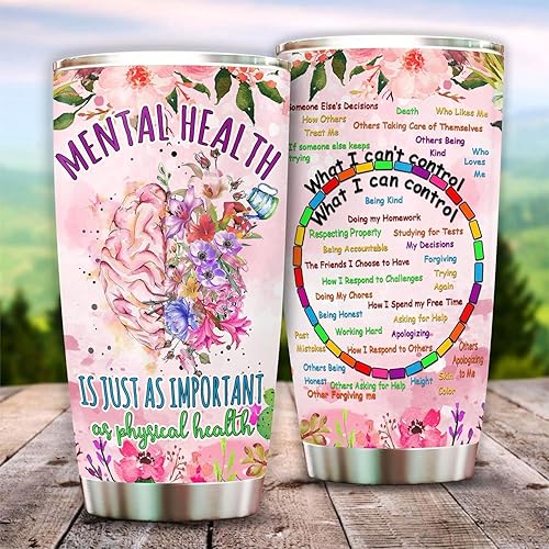 Miniatura 2 de 4LIEUBASMI Regalos para terapeuta de salud mental, regalo para mujeres, vaso de salud mental de 20 onzas, terapeuta, psicólogo, consejero, taza de