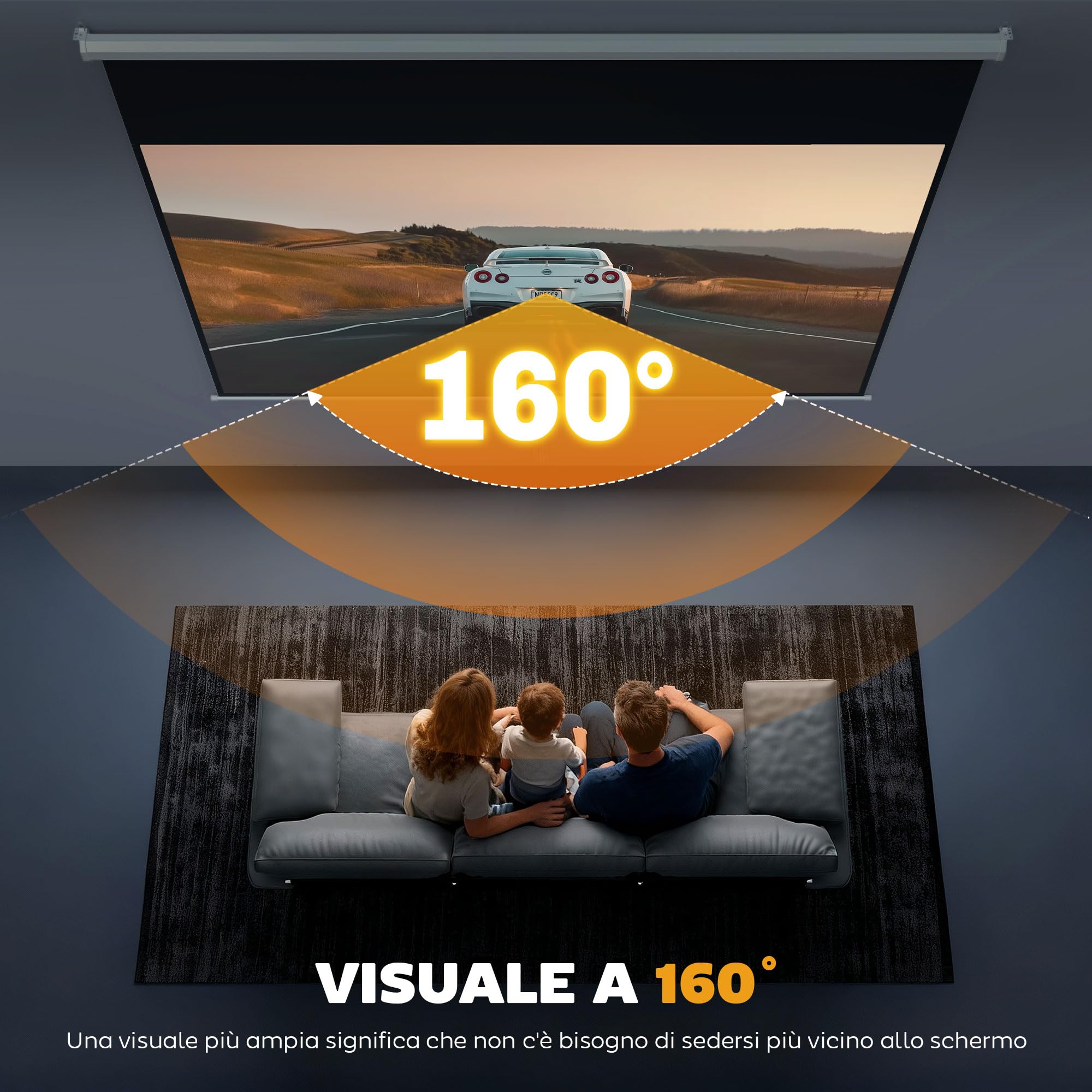 HOMCOM Telo Proiettore da 120 Pollici 4K HD Formato 16:9 con Fissaggio a Muro e Soffitto, Schermo Proiettore in Metallo, Grandangolo di 160 Gradi, per Casa, Home, Cinema, Esterno, Bianco