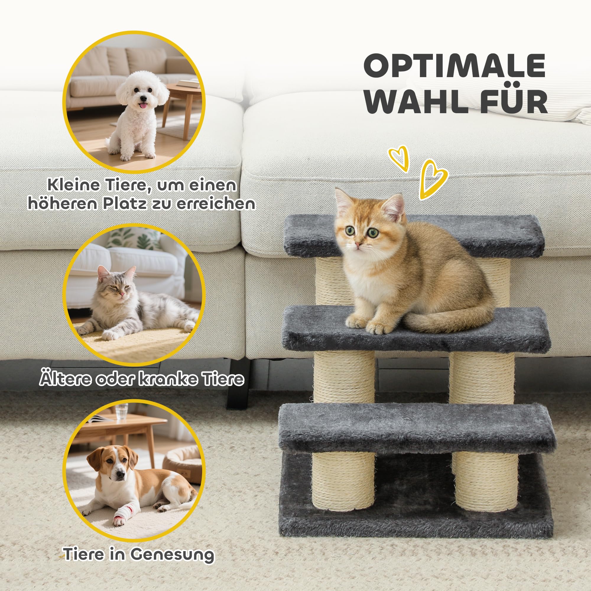 PawHut® Scale per gatto e cane, 3 Livelli, Grigio, Modello 4