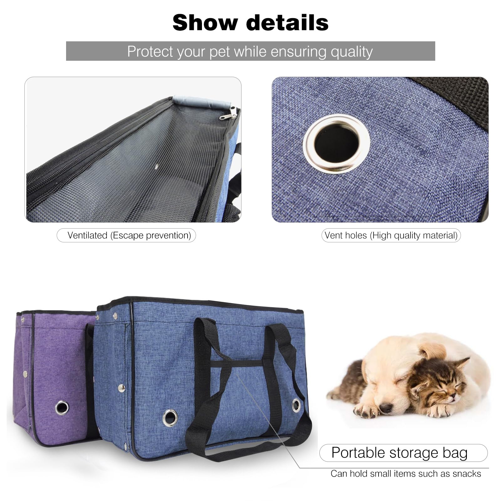 PETCUTE Trasportino per Cani e Gatti,Borsa Trasportino per Animali Domestici Morbido Traspirante con Rete Traspirante,Portabile e Pieghevole Borsa Trasportino per Cani con Spallacci Iunghi