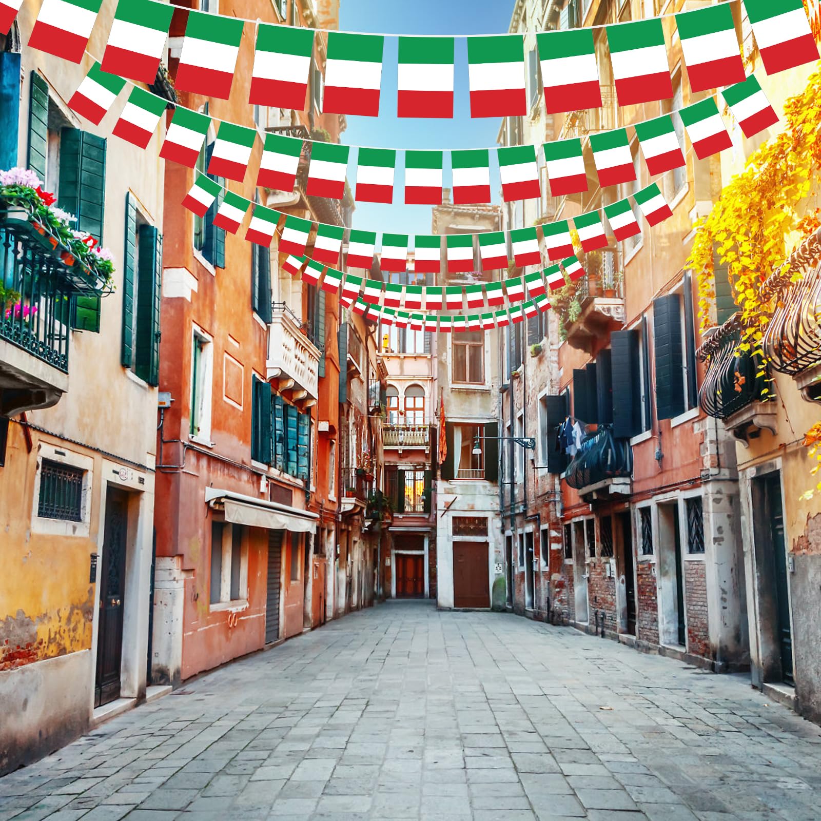 16m Bandiera Italia Italia Repubblica Italiana Guidone Banner Bandiera Italiana Bandiera Ghirlanda Bandiera con 60 Bandiere per Eventi Patriottici Decorazioni Bar e Sportivi