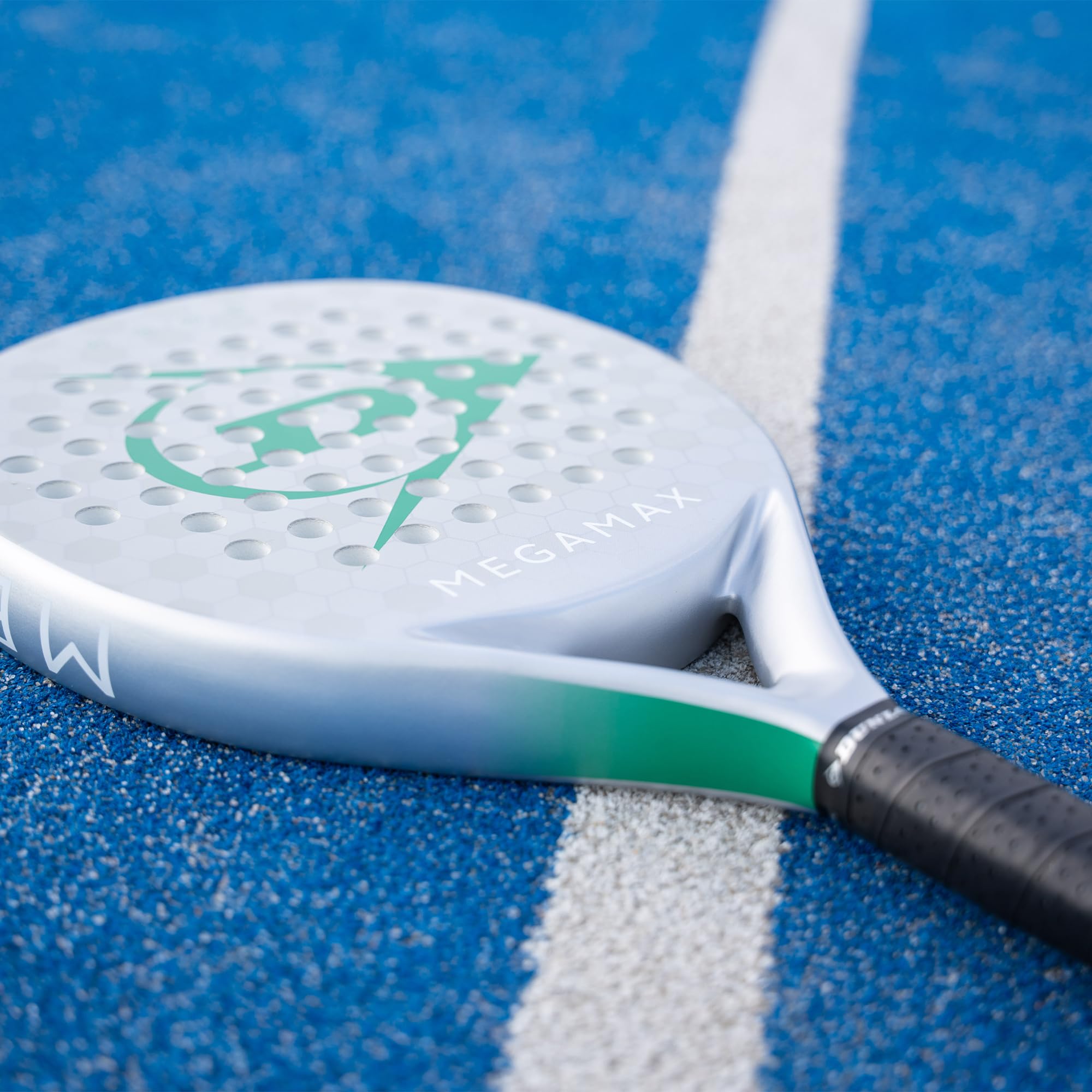DUNLOP Racchetta da Padel Megamax Argento/Nero/Verde – Forma Rotonda, Telaio in Grafite – Bilanciamento Medio, Nucleo Pro EVA – Per Principianti