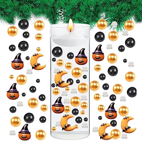 Miniatura 5 de 6097 Decoración de jarrón de Halloween, perlas flotantes de luna de calabaza, geles de agua, relleno de jarrón para manualidades, decoración de mesa