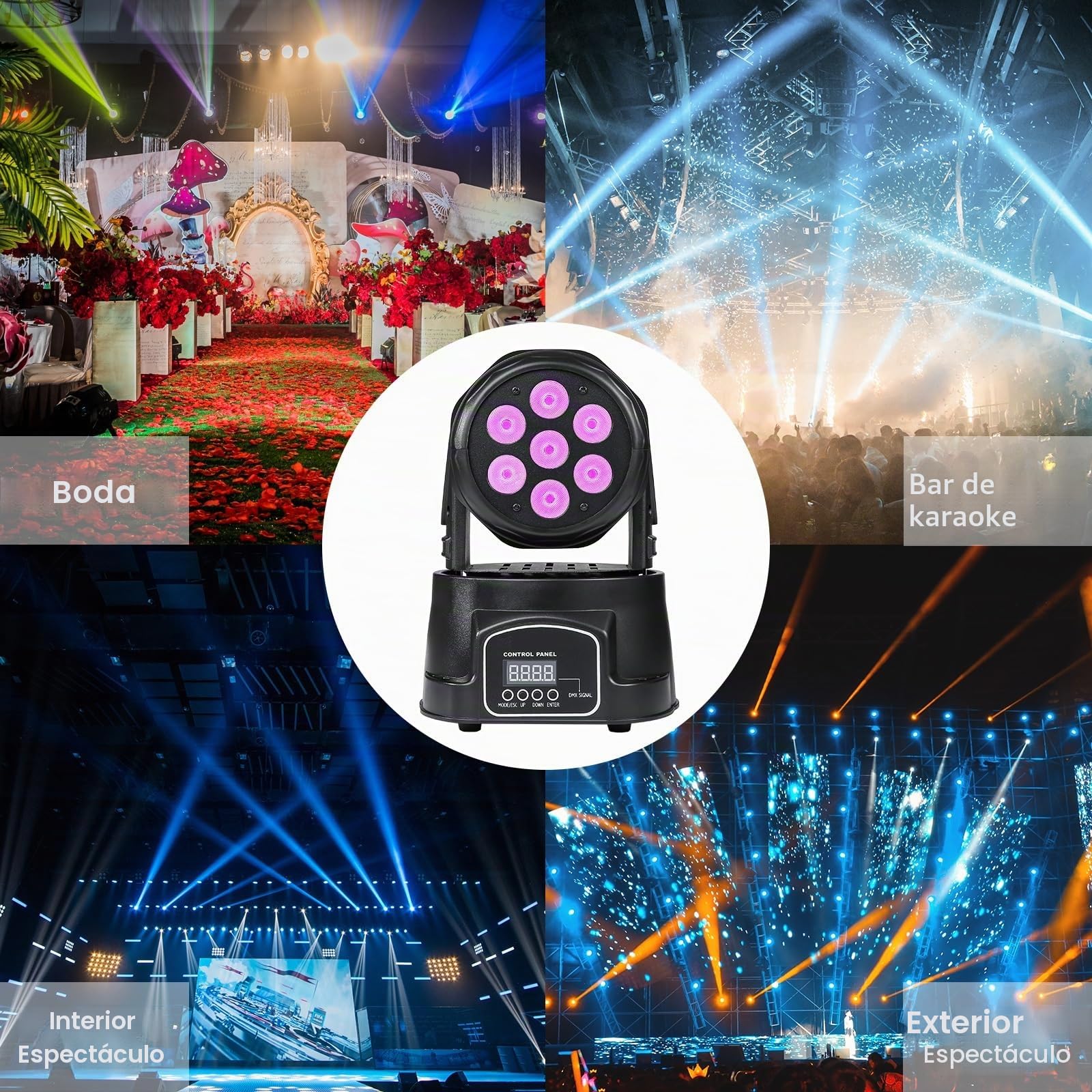 ZKYMZL Moving Head Light 7 x 12 W LED RGBW (4 en 1) Color Lighting Effect 9/14 CH by DMX Control para DJ Show Bar Party Wedding Disco KTV...